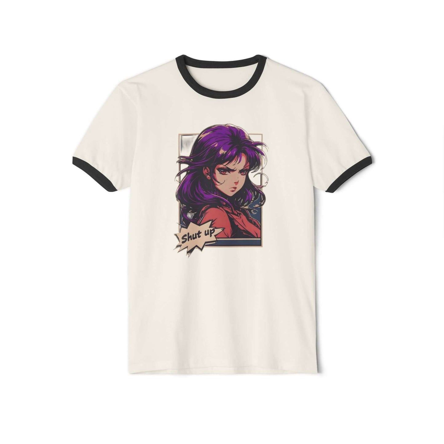 Japanese Anime Manga "Shut Up" Cotton Ringer T-Shirt, Brand63