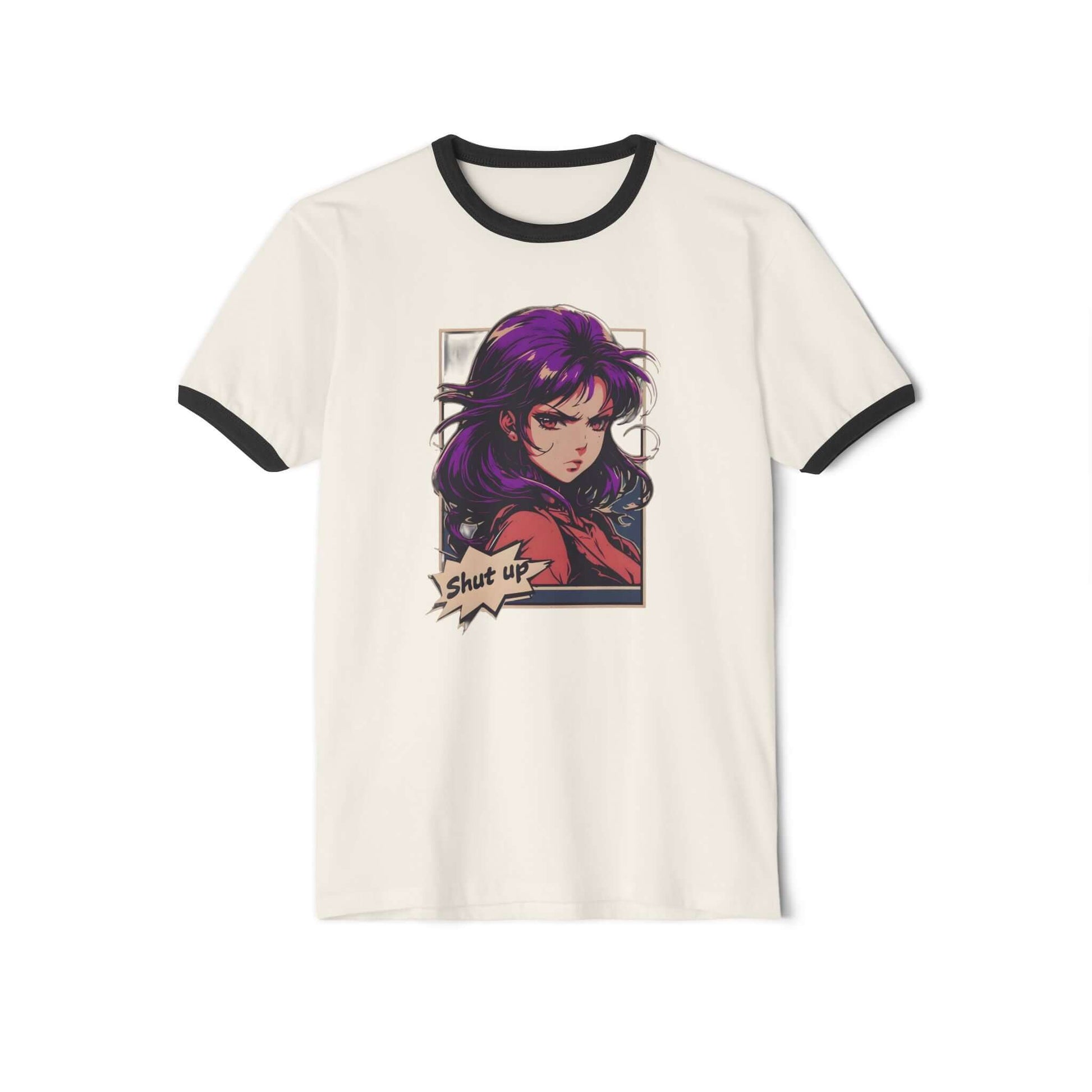 Japanese Anime Manga "Shut Up" Cotton Ringer T-Shirt, Brand63