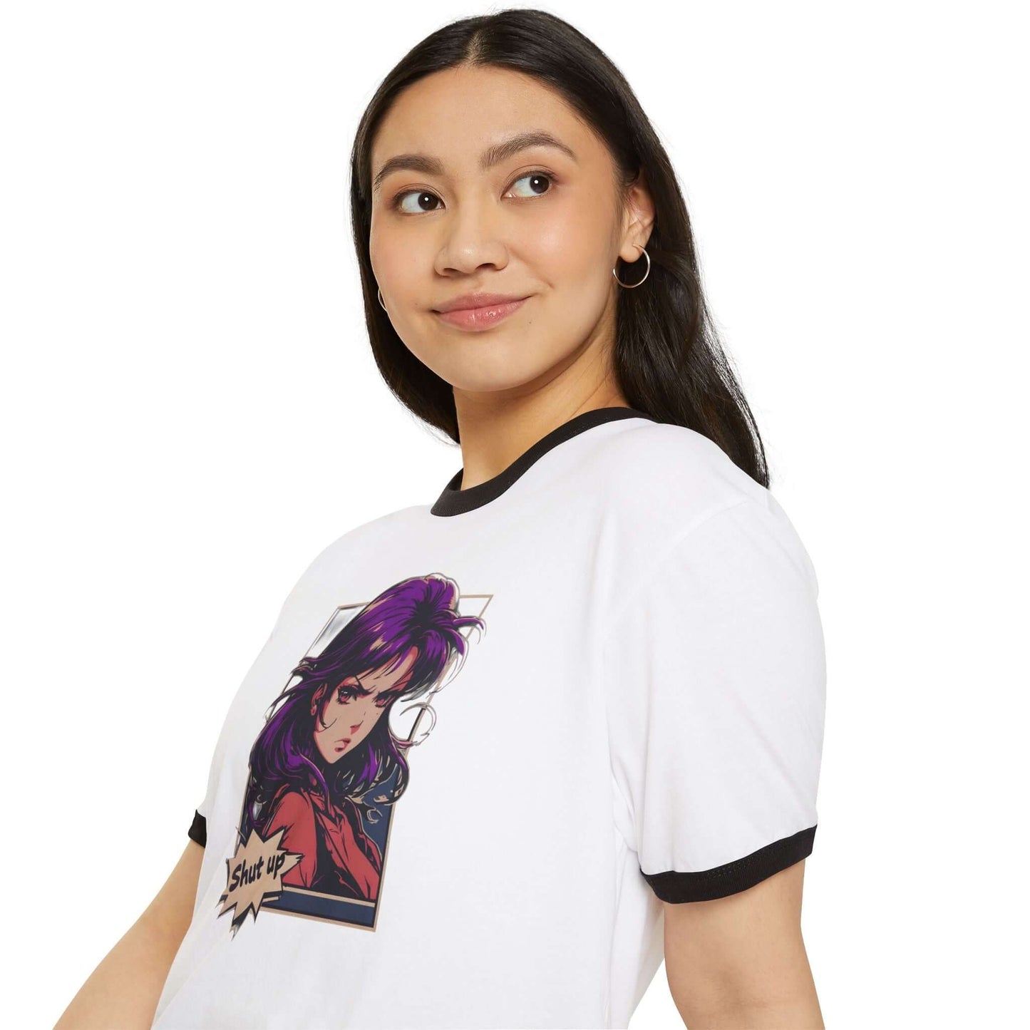 Japanese Anime Manga "Shut Up" Cotton Ringer T-Shirt, Brand63