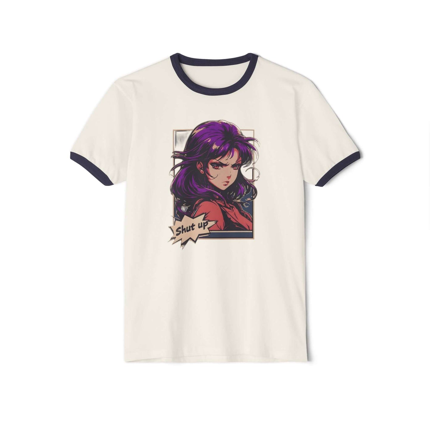 Japanese Anime Manga "Shut Up" Cotton Ringer T-Shirt, Brand63