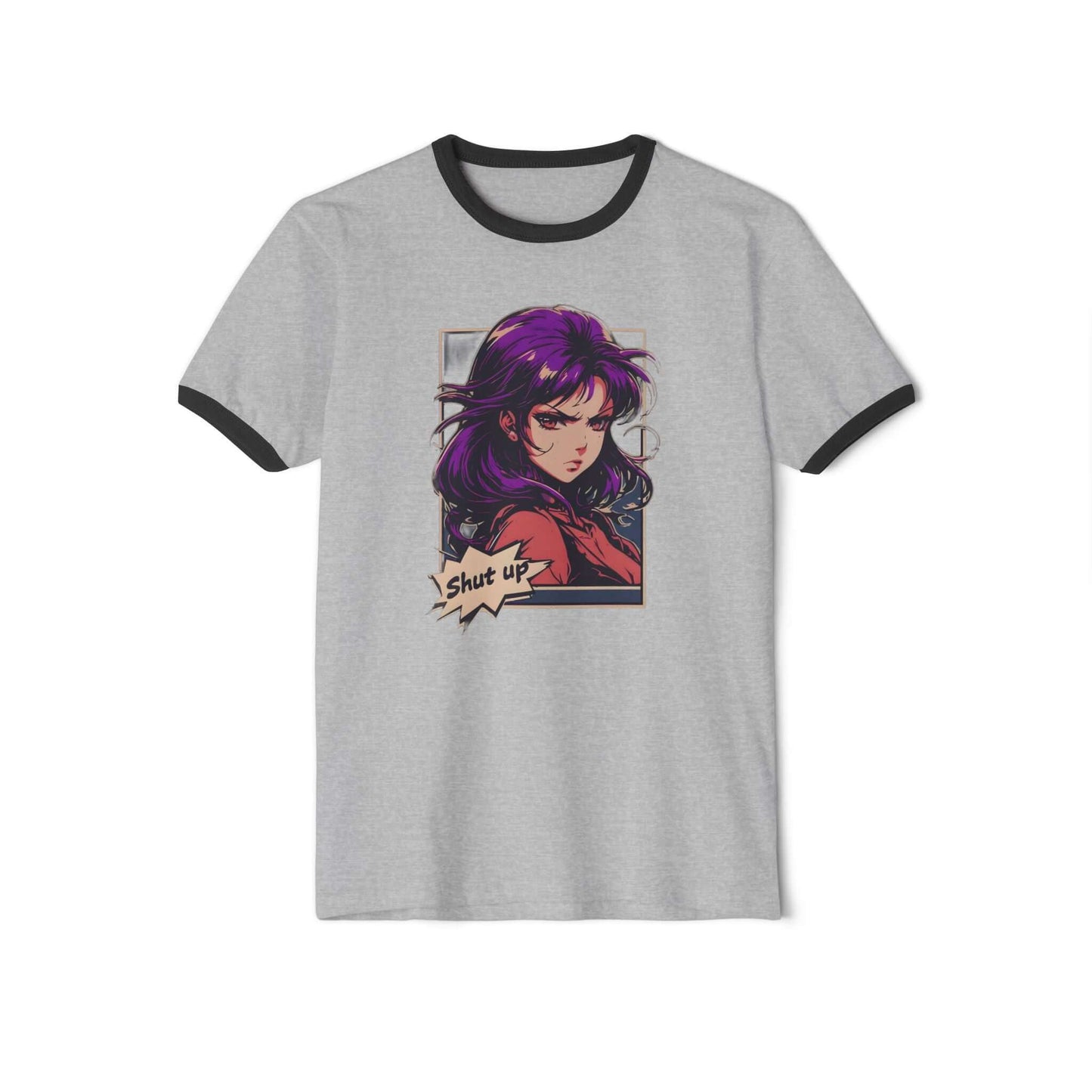 Japanese Anime Manga "Shut Up" Cotton Ringer T-Shirt, Brand63