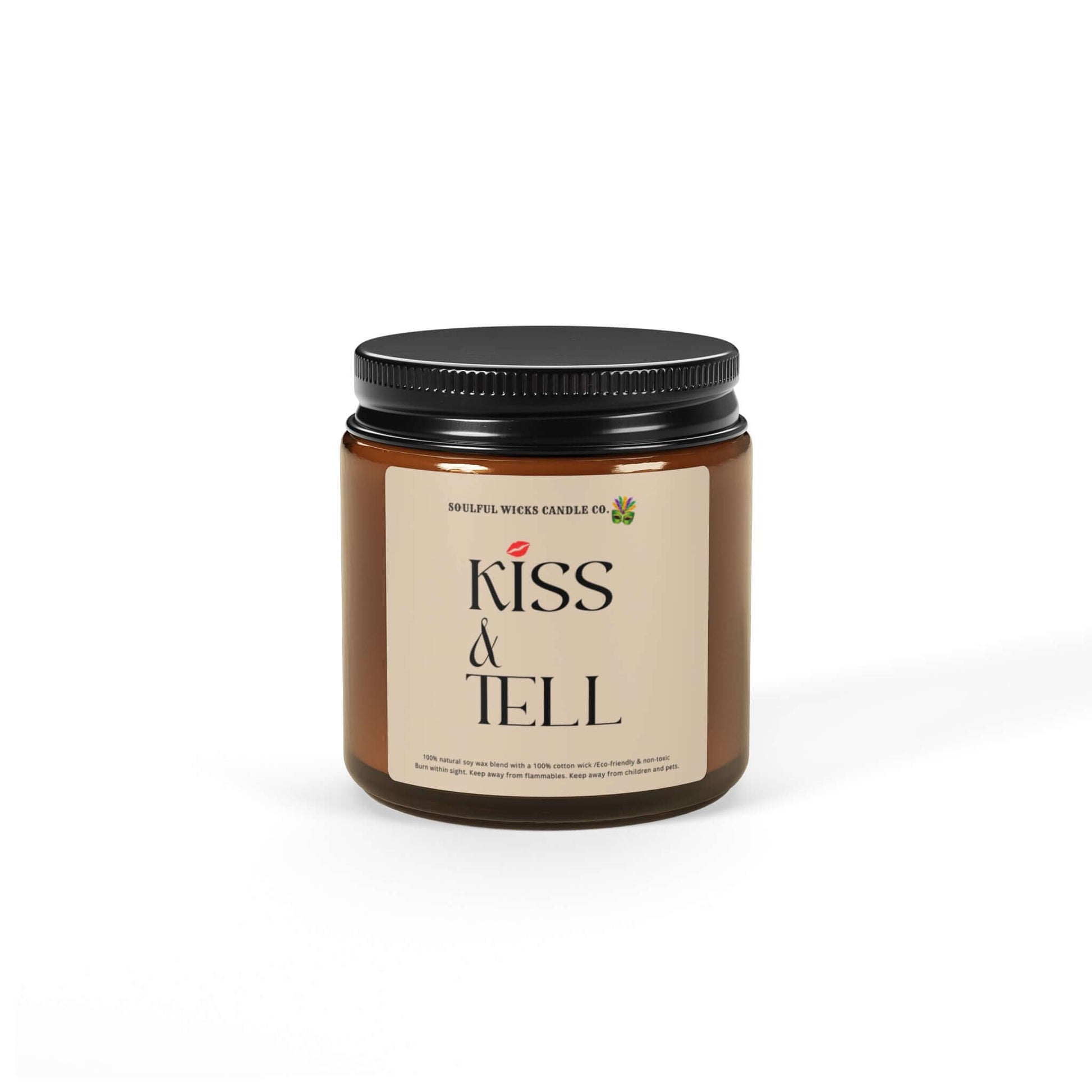 Kiss & Tell Scented Soy Candle in Amber Jar, Brand63