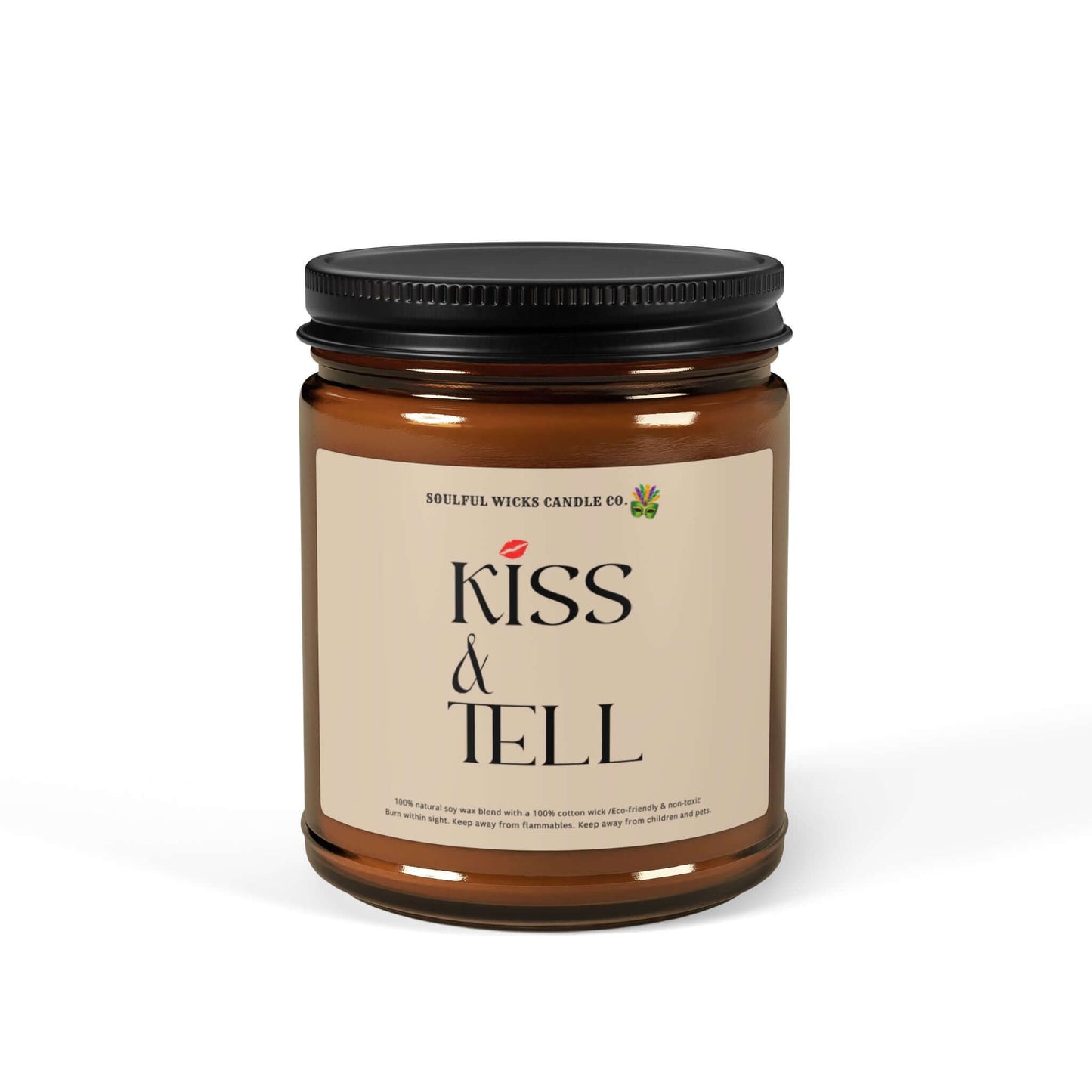 Kiss & Tell Scented Soy Candle in Amber Jar, Brand63