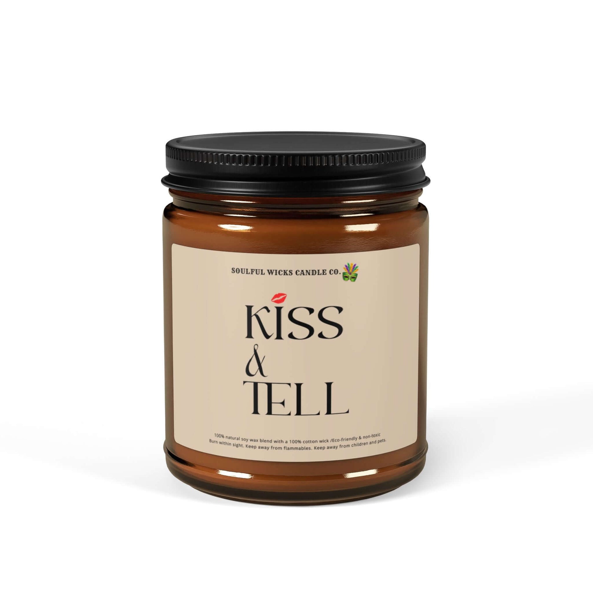 Kiss & Tell Scented Soy Candle in Amber Jar, Brand63