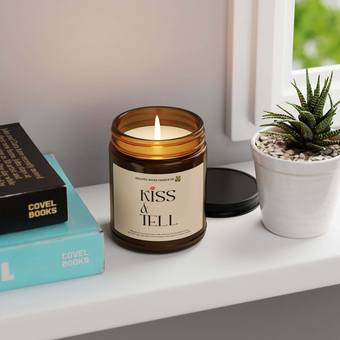 Kiss & Tell Scented Soy Candle in Amber Jar, Brand63