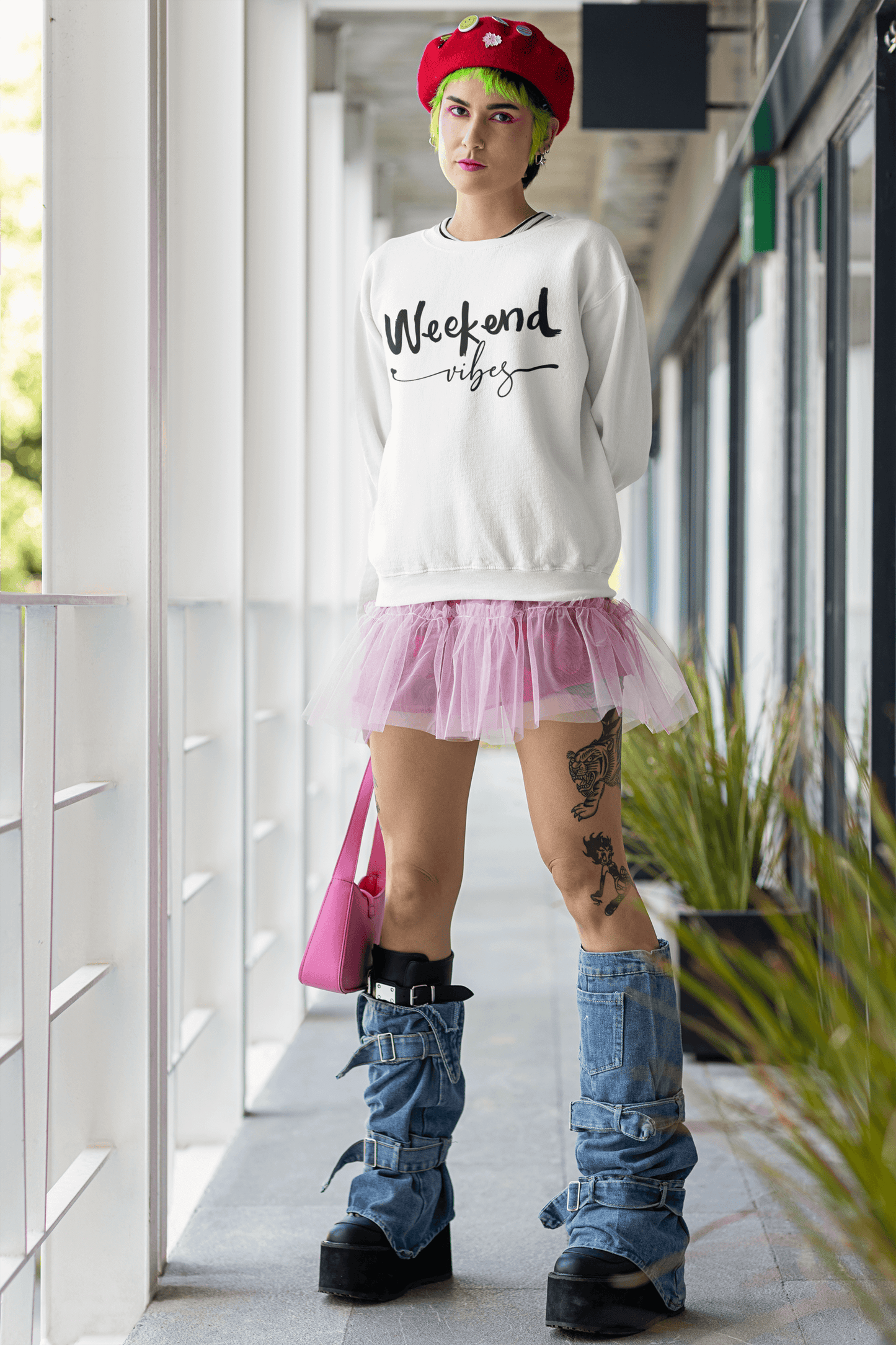 Laid-Back Weekend Vibes Graphic Sweatshirt, Brand63