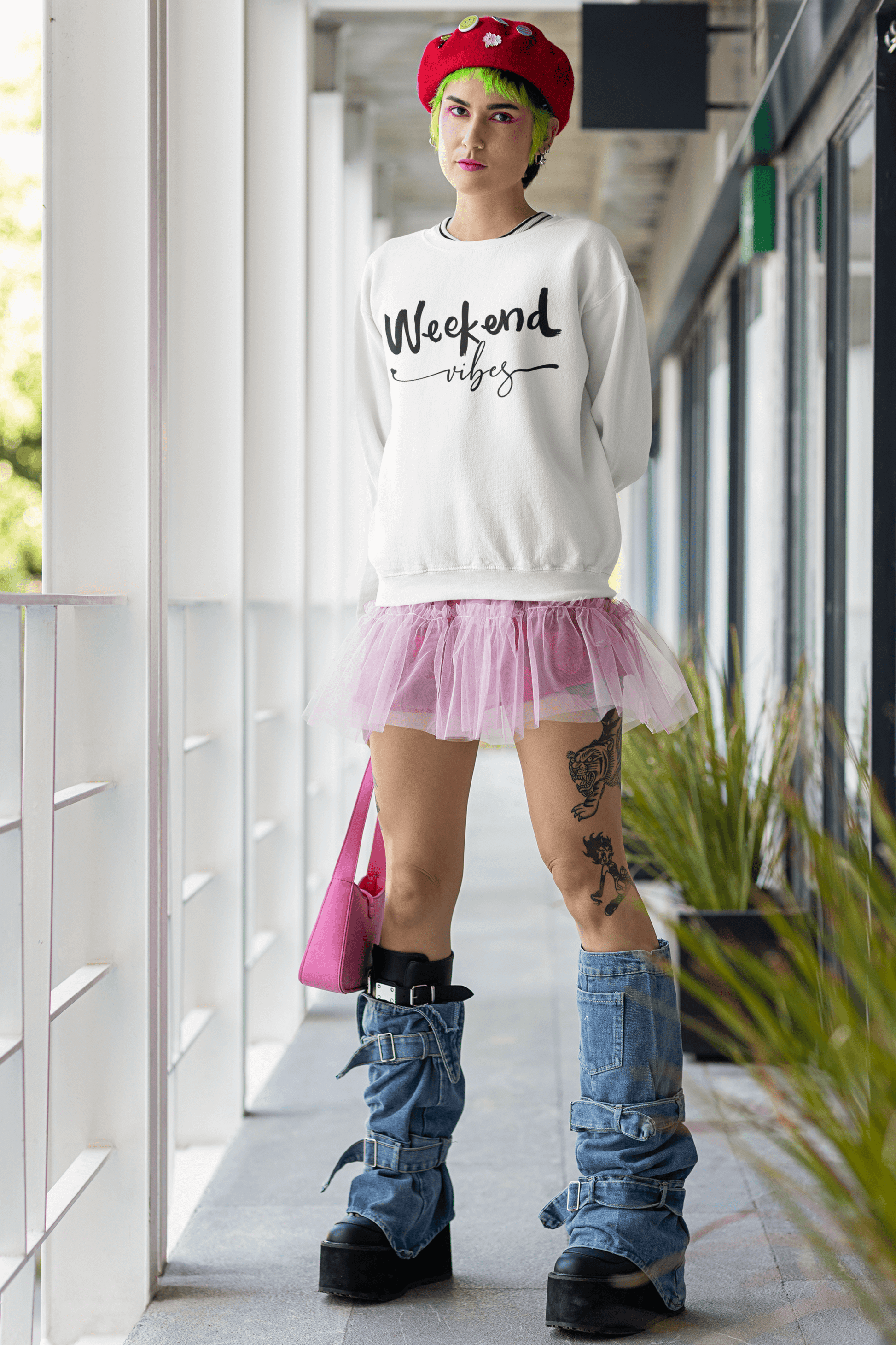 Laid-Back Weekend Vibes Graphic Sweatshirt, Brand63
