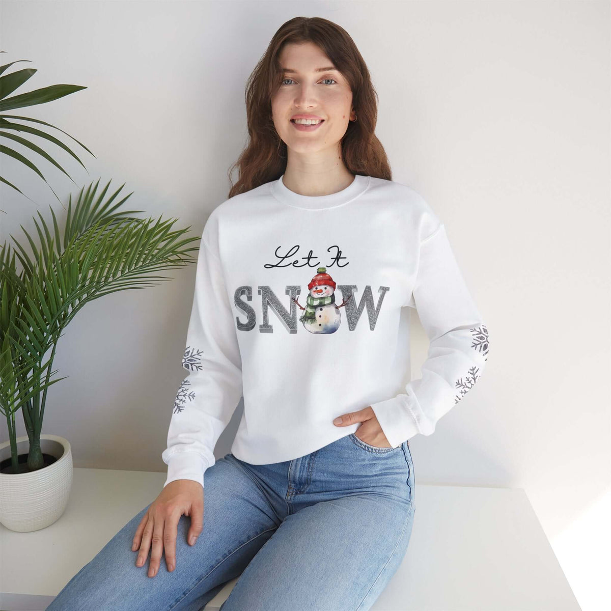 Let It Snow, Snowman Christmas Sweatshirt | Faux Sequins & Faux Embroidery, Brand63
