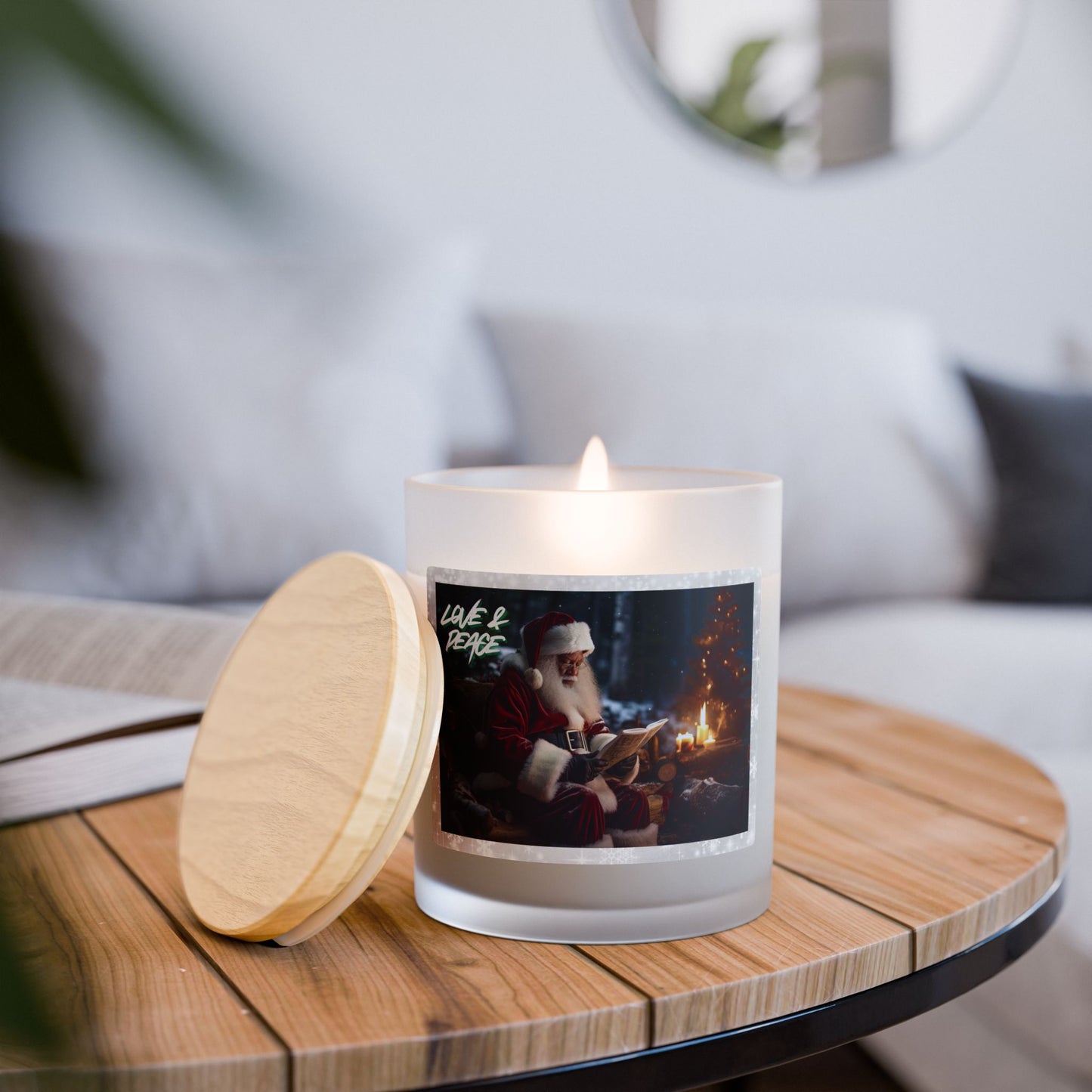 Love & Peace Frosted Glass Christmas Candle — 11oz, Brand63