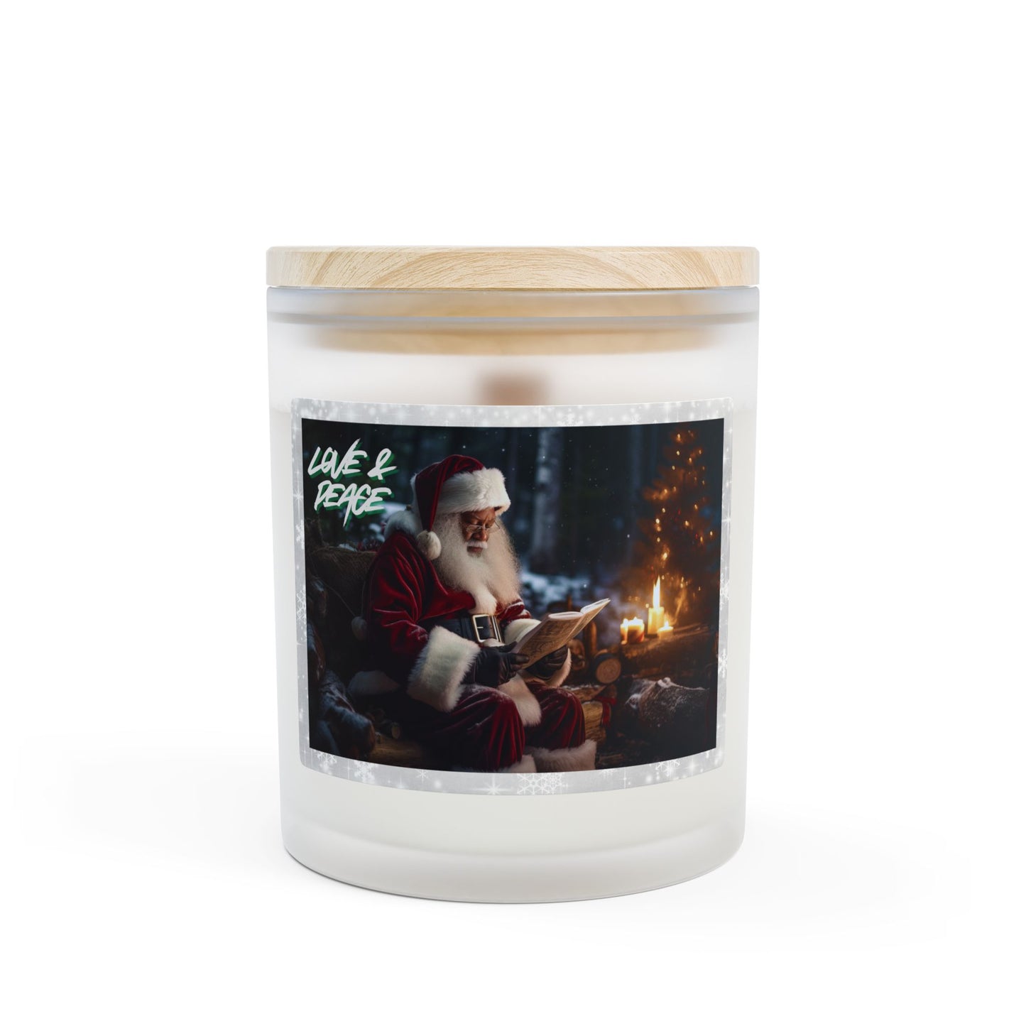 Love & Peace Frosted Glass Christmas Candle — 11oz, Brand63