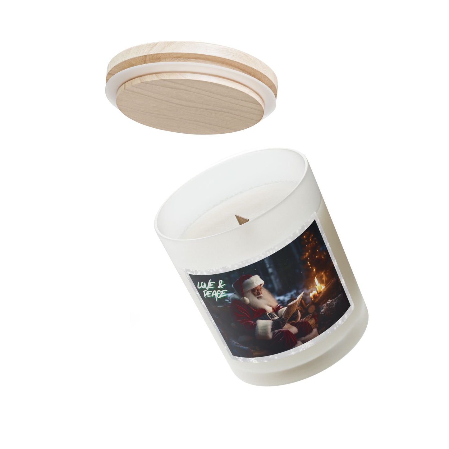 Love & Peace Frosted Glass Christmas Candle — 11oz, Brand63