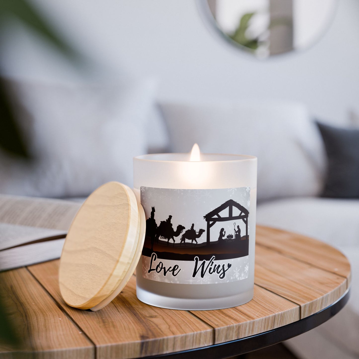 Love Wins Frosted Glass Christmas Candle — 11oz, Brand63