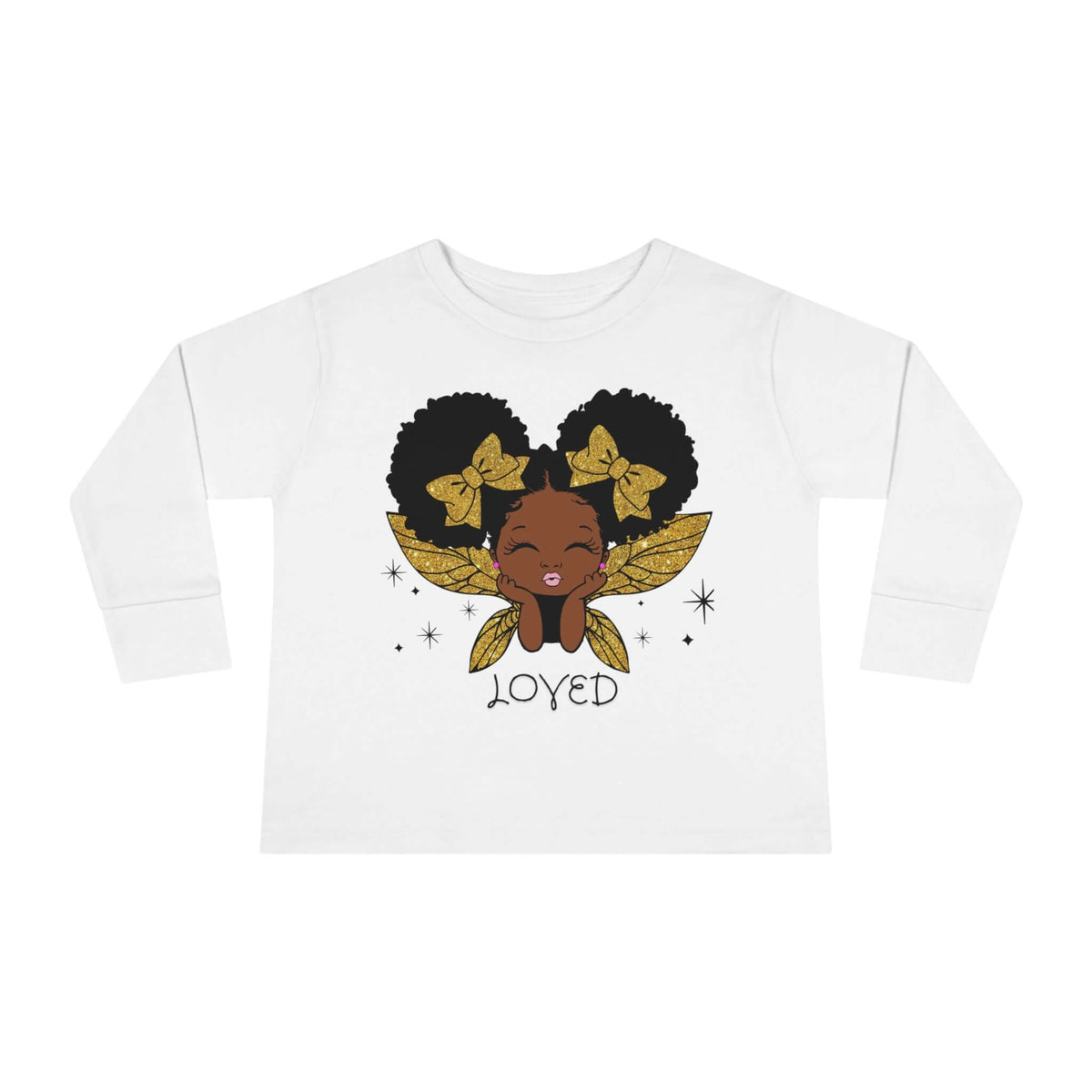 Loved! Brown-Girl Toddler Long Sleeve Tee, Gold, Brand63