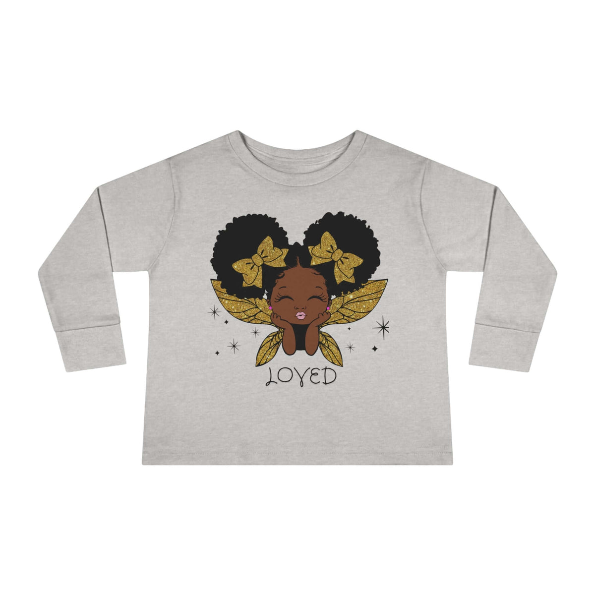 Loved! Brown-Girl Toddler Long Sleeve Tee, Gold, Brand63