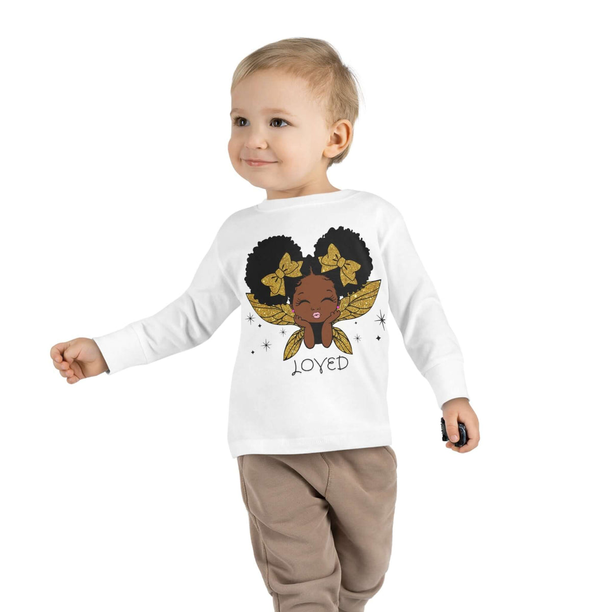 Loved! Brown-Girl Toddler Long Sleeve Tee, Gold, Brand63