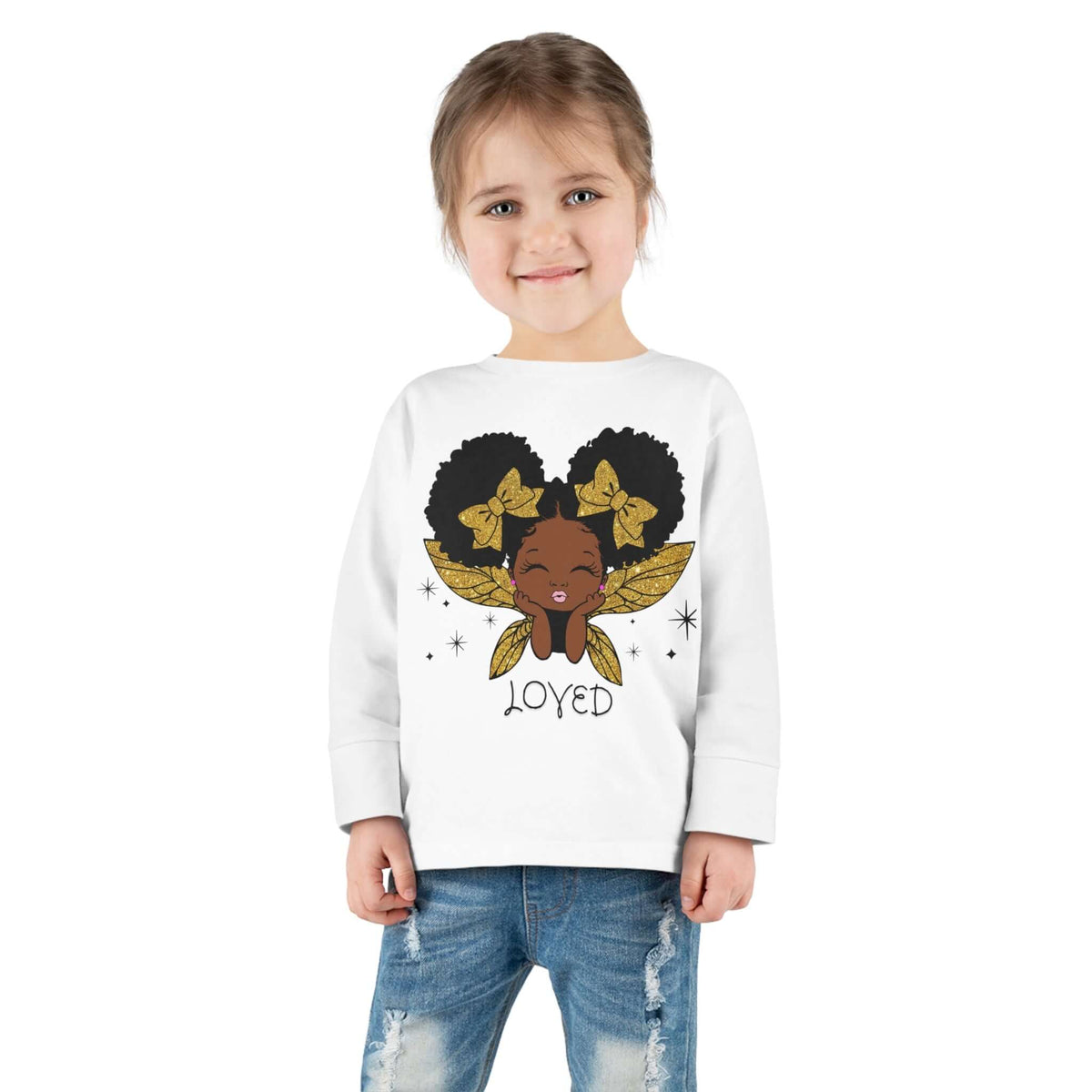 Loved! Brown-Girl Toddler Long Sleeve Tee, Gold, Brand63