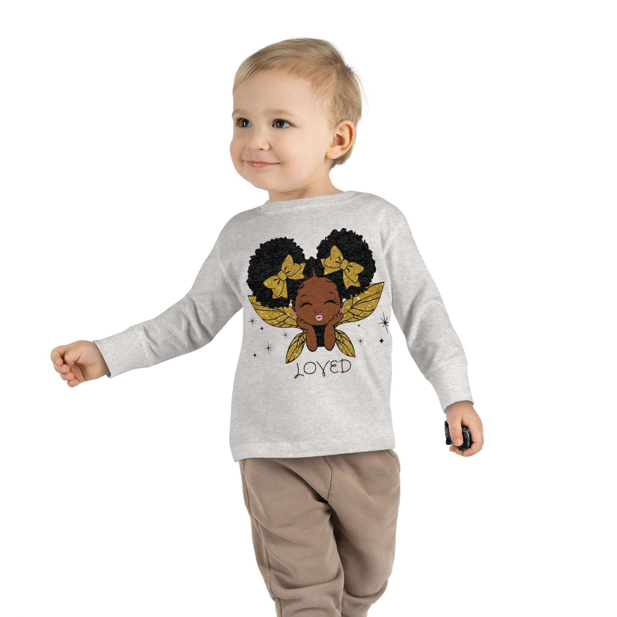 Loved! Brown-Girl Toddler Long Sleeve Tee, Gold, Brand63