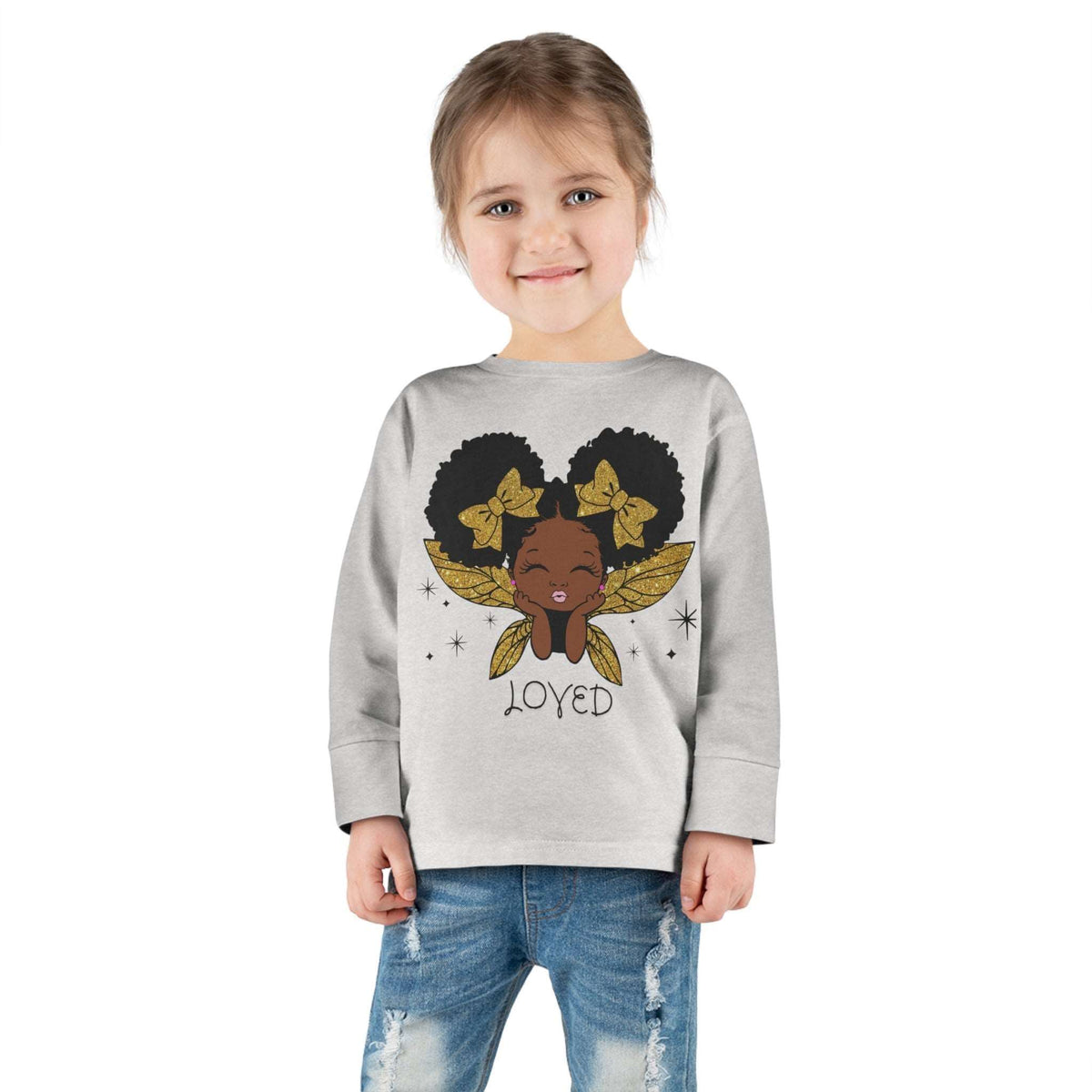 Loved! Brown-Girl Toddler Long Sleeve Tee, Gold, Brand63