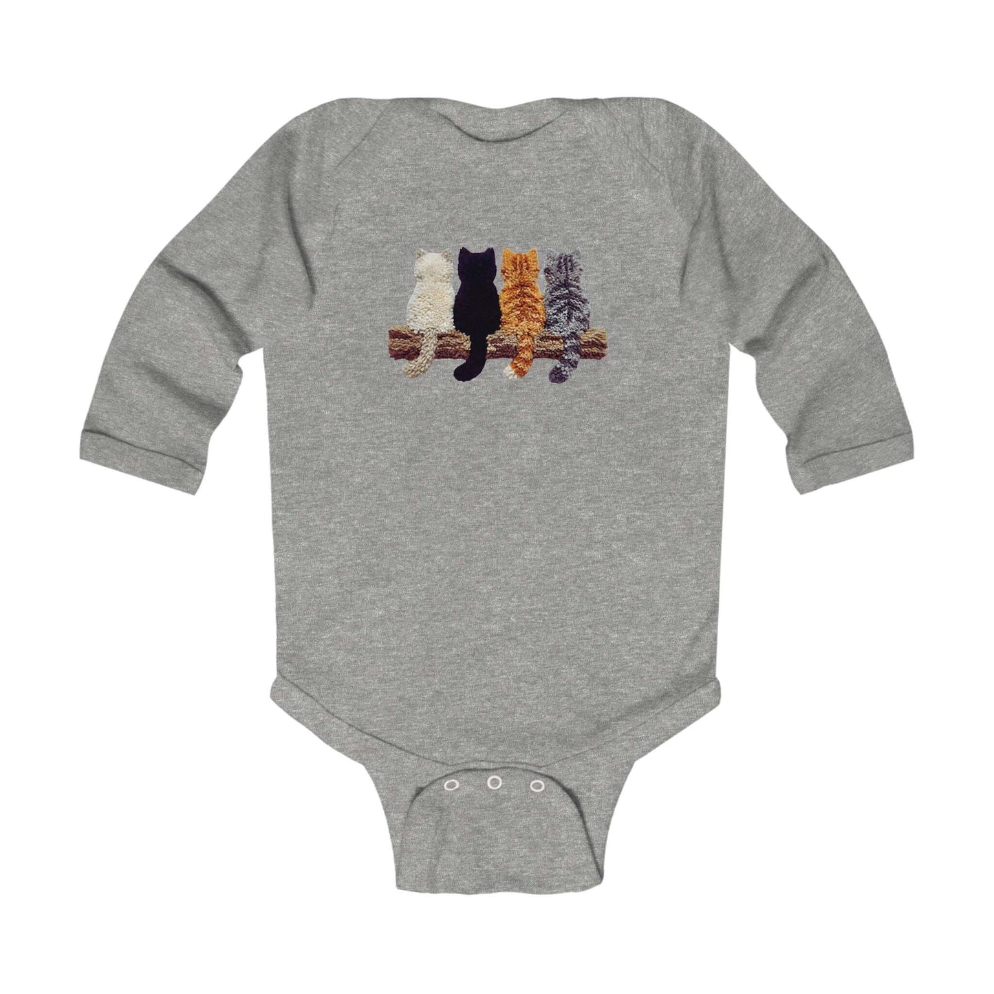 Lovely Kittens faux yarn infant long sleeve bodysuit Onesie featuring playful kitten motifs.