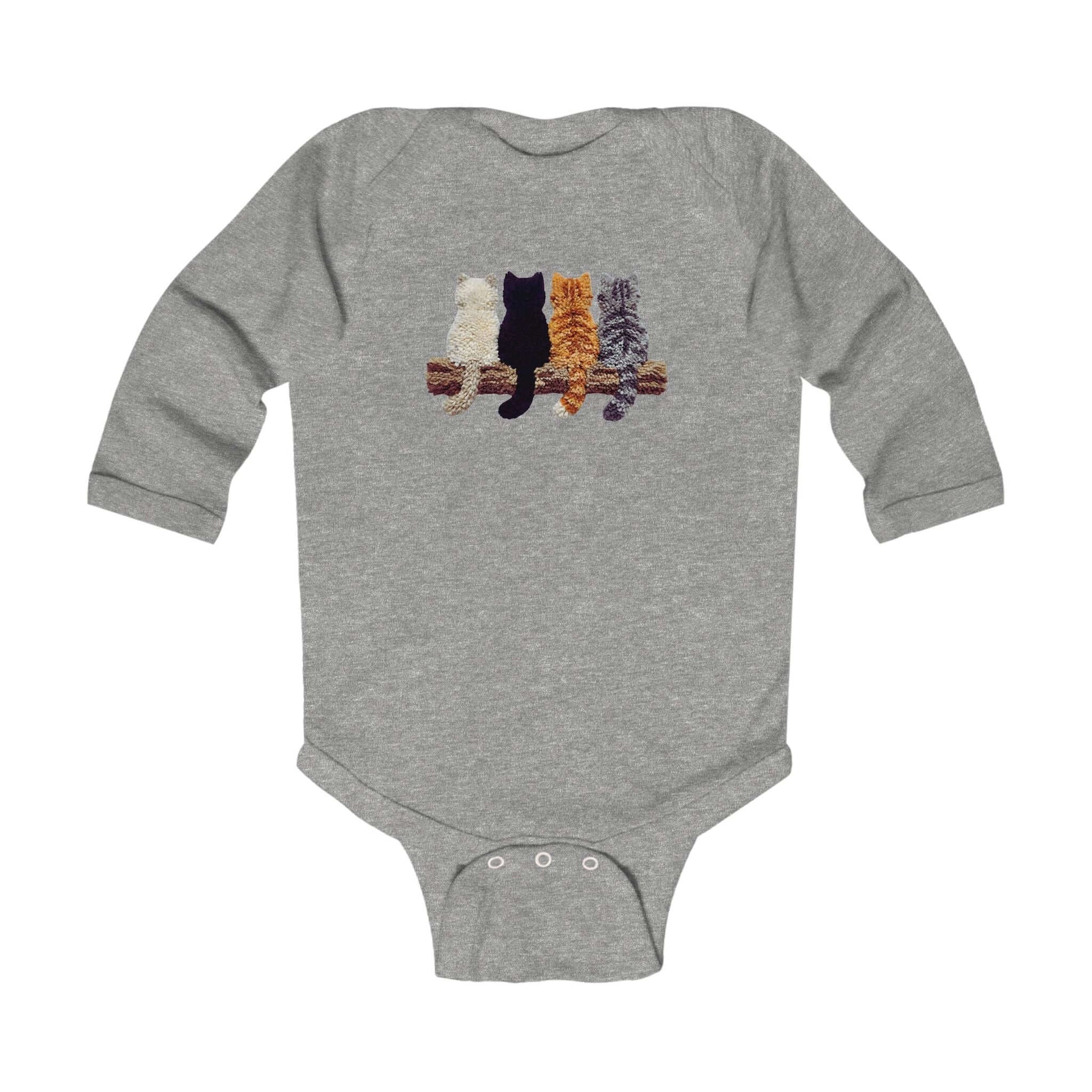 Lovely Kittens faux yarn infant long sleeve bodysuit Onesie featuring playful kitten motifs.