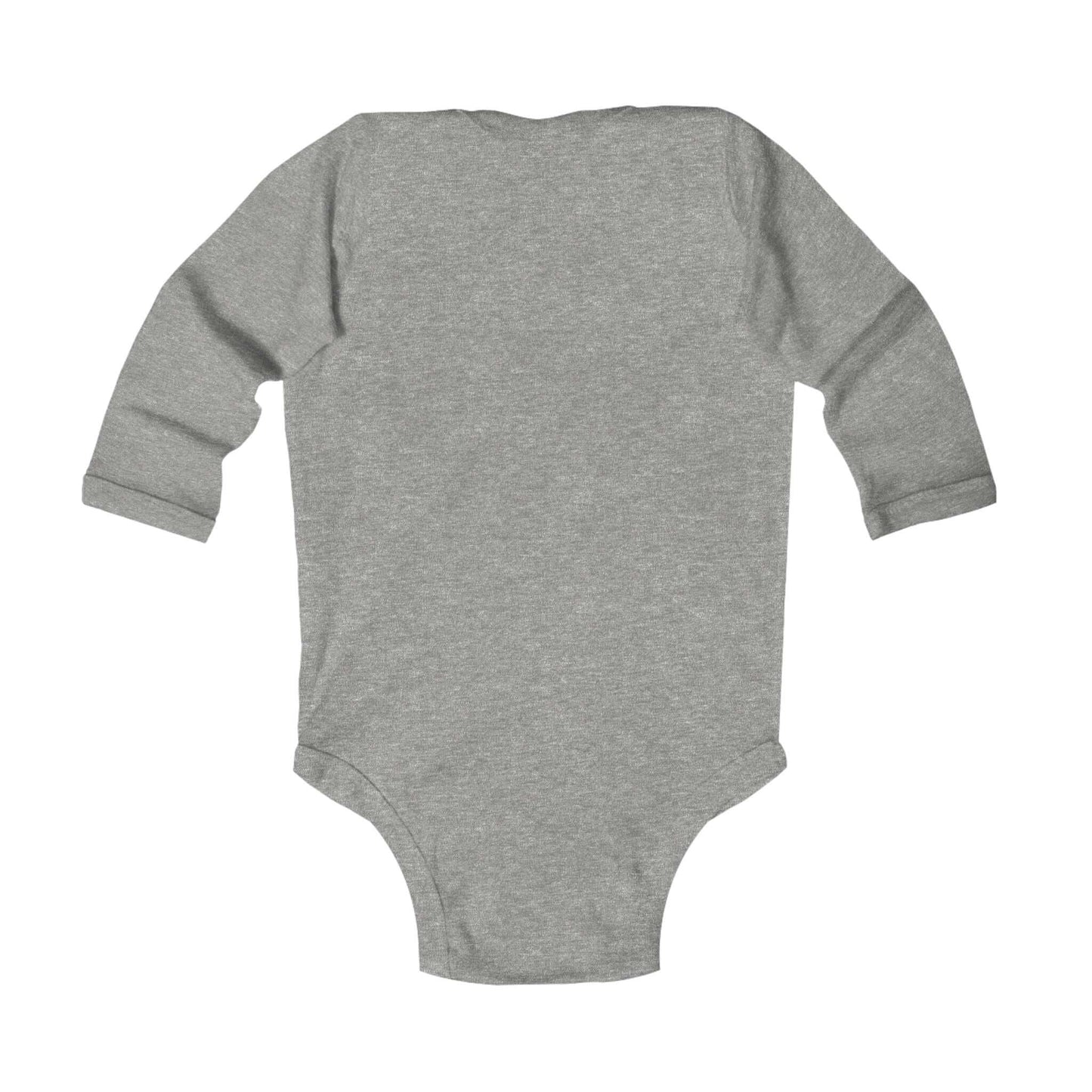 Back view of a soft gray Lovely Kittens faux yarn infant long sleeve bodysuit Onesie.