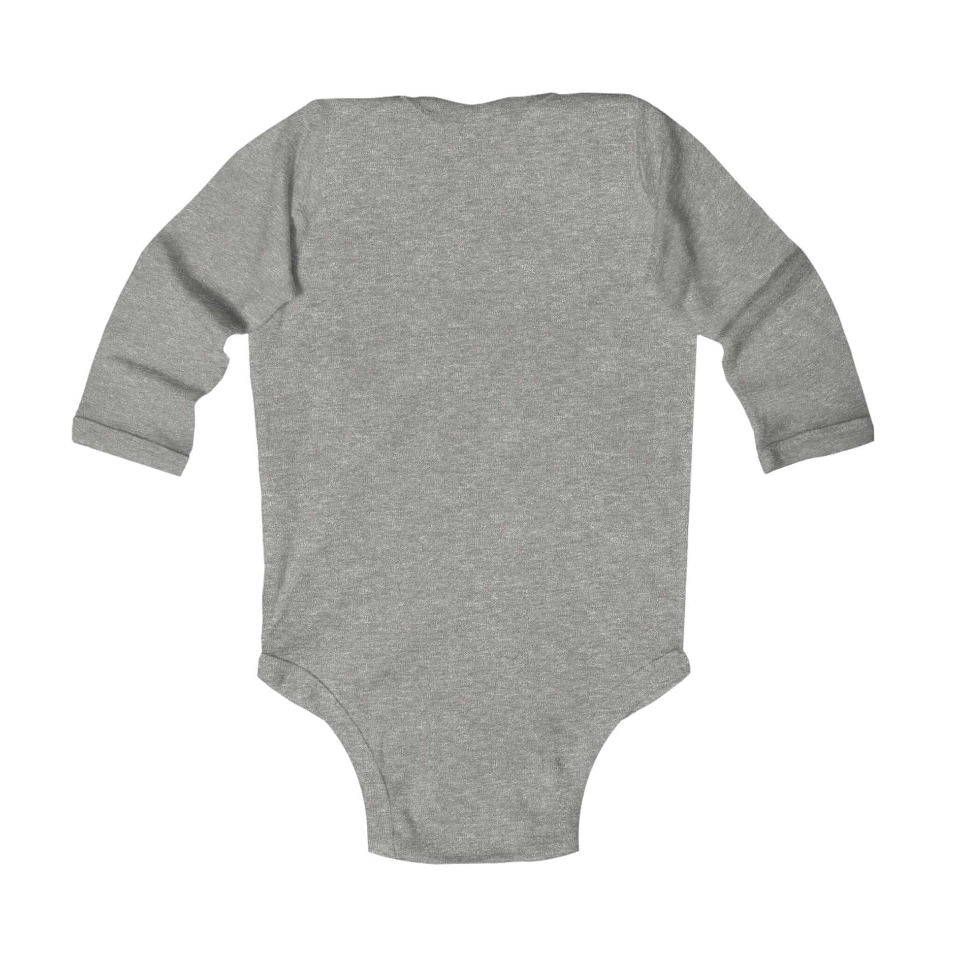 Back view of a soft gray Lovely Kittens faux yarn infant long sleeve bodysuit Onesie.