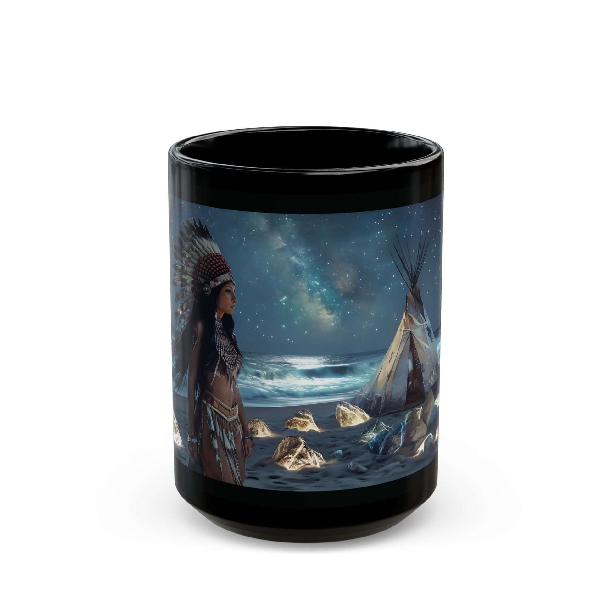 Majestic Native American Beach Landscape Black Coffee Mug - 15oz, Brand63