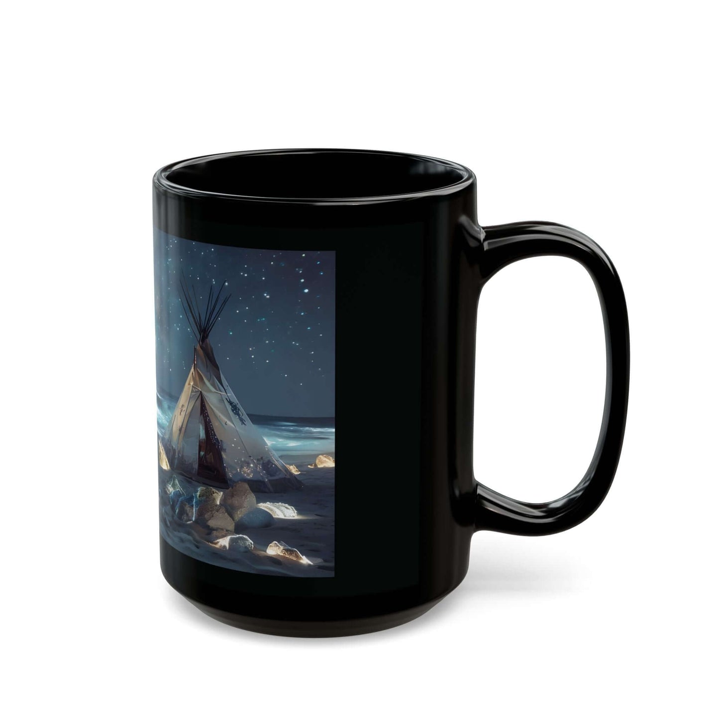 Majestic Native American Beach Landscape Black Coffee Mug - 15oz, Brand63