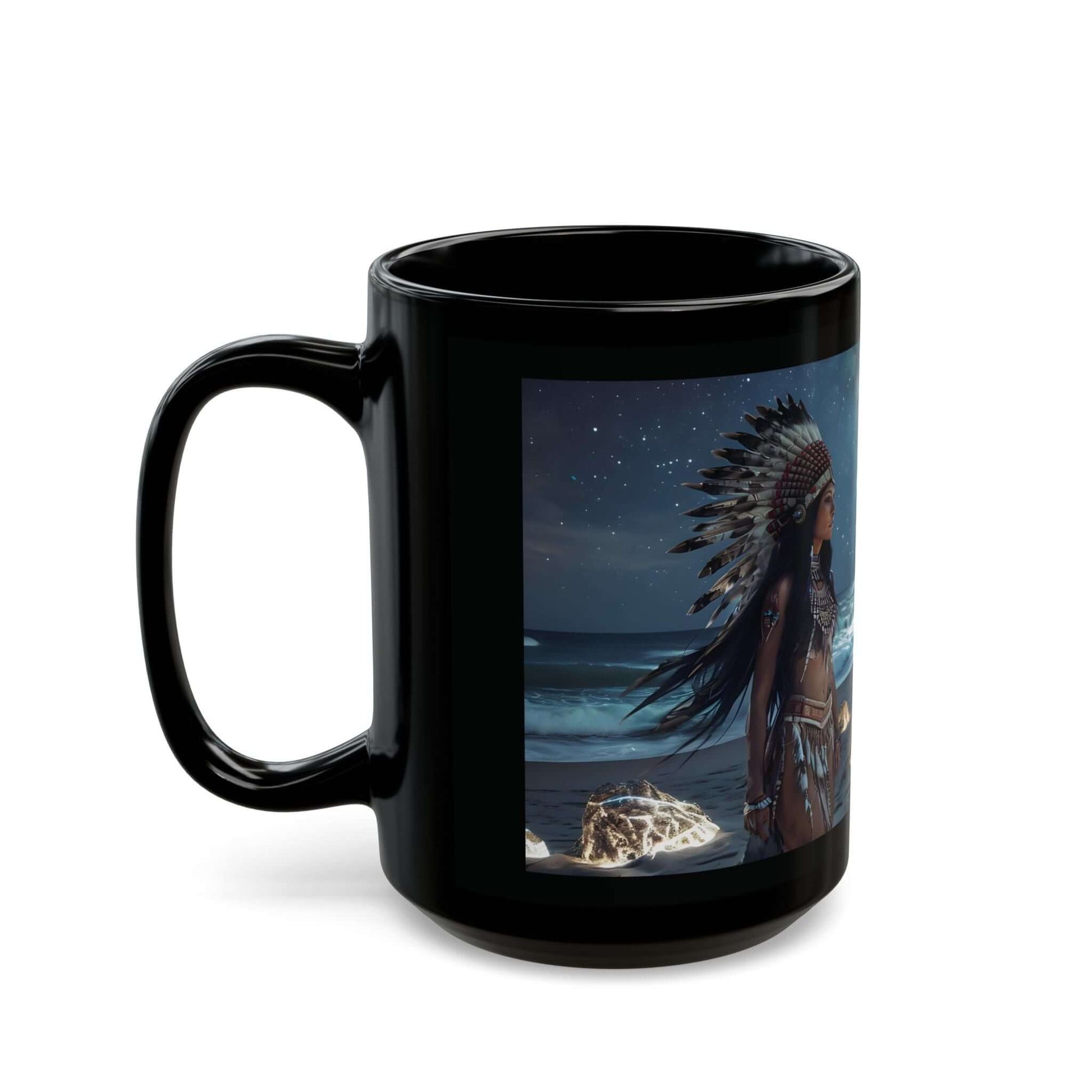 Majestic Native American Beach Landscape Black Coffee Mug - 15oz, Brand63