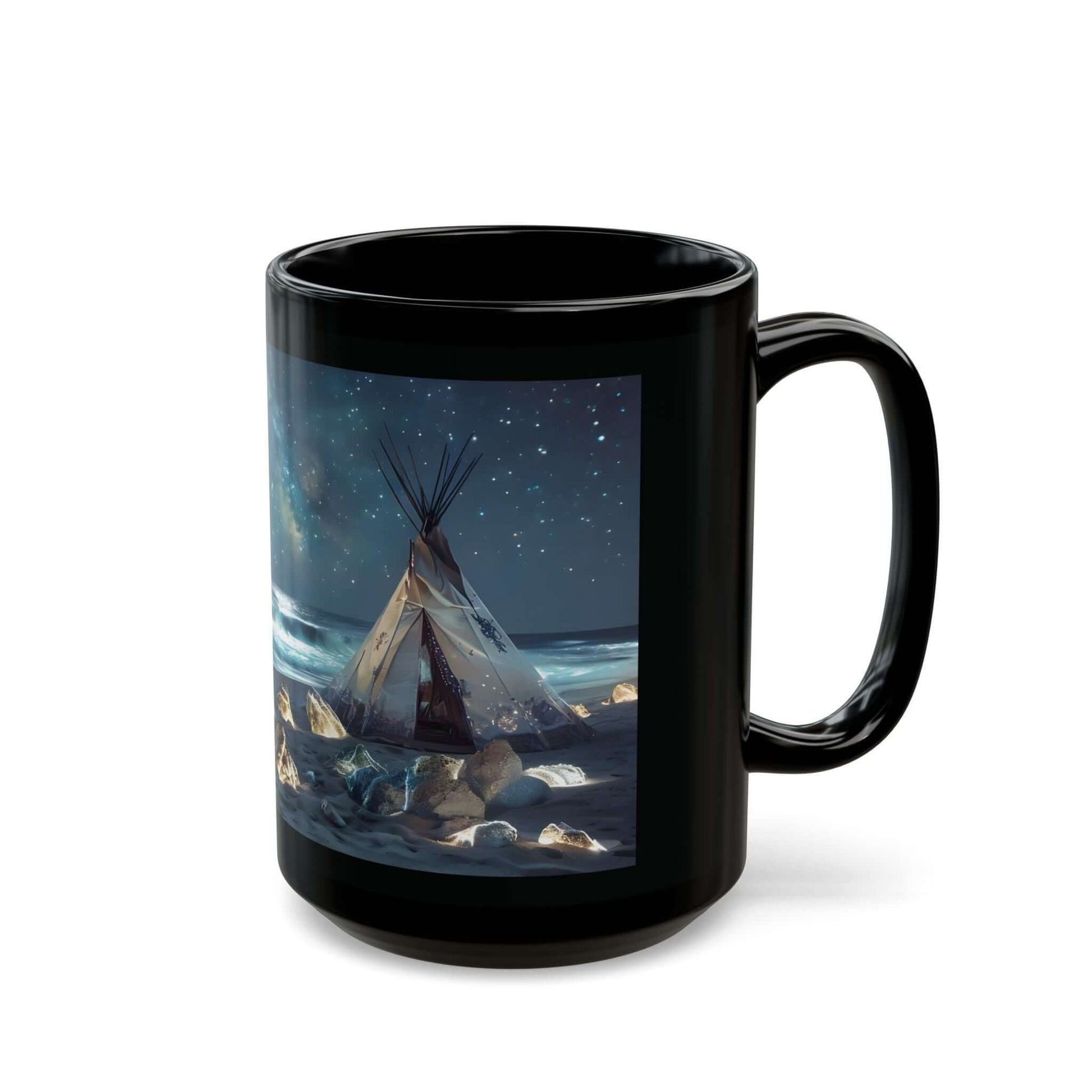 Majestic Native American Beach Landscape Black Coffee Mug - 15oz, Brand63