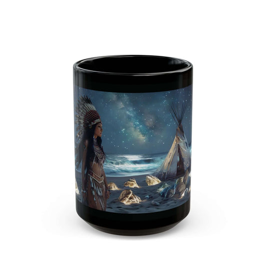 Majestic Native American Beach Landscape Black Coffee Mug - 15oz, Brand63