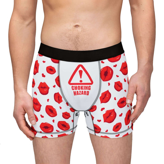 Men's Valentine's Day Boxers -"Choking Hazard" Print w/Juicy Kissing Lips | Printed Gusset "Private Property", Brand63
