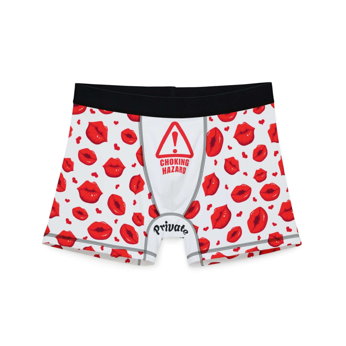 Men's Valentine's Day Boxers -"Choking Hazard" Print w/Juicy Kissing Lips | Printed Gusset "Private Property", Brand63