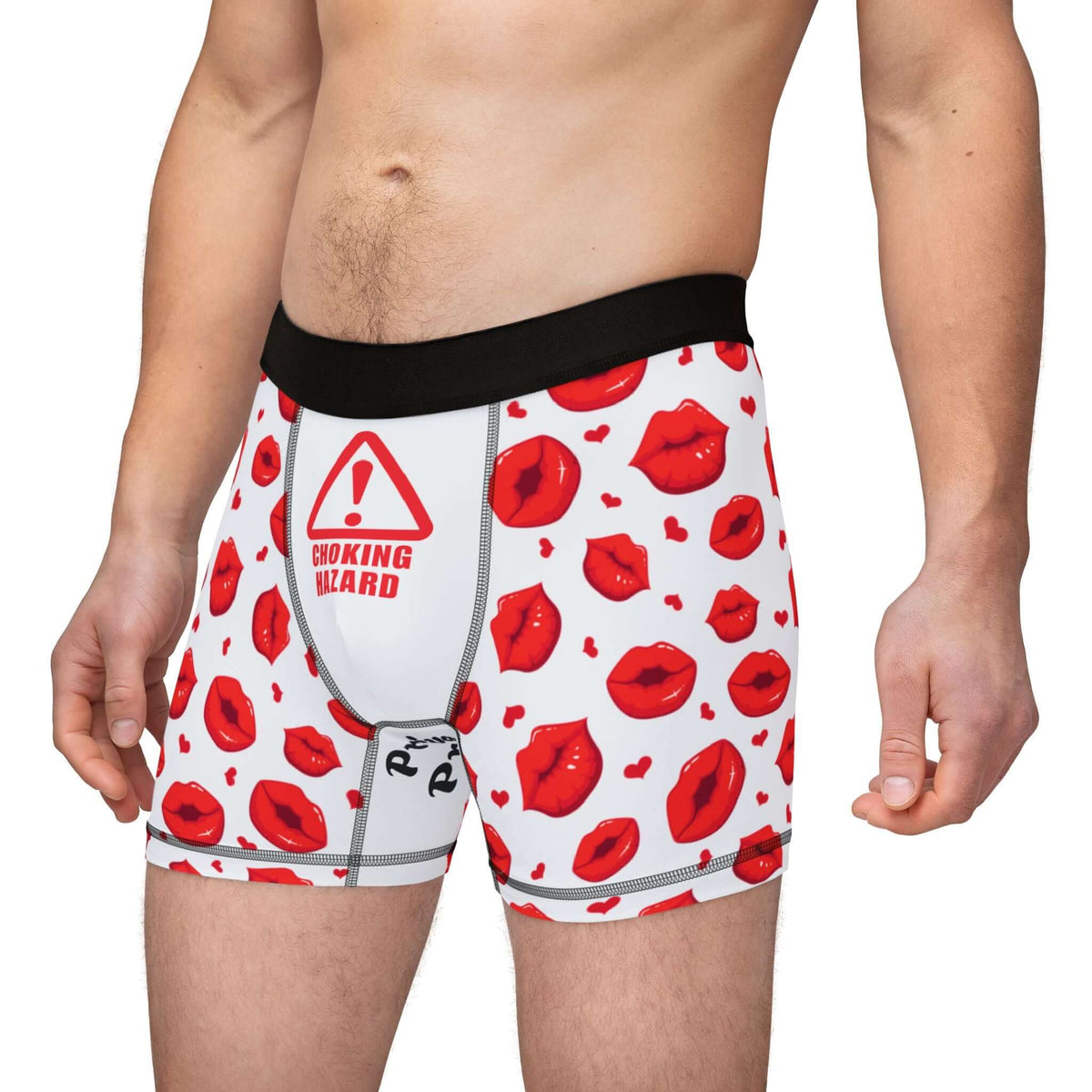 Men's Valentine's Day Boxers -"Choking Hazard" Print w/Juicy Kissing Lips | Printed Gusset "Private Property", Brand63