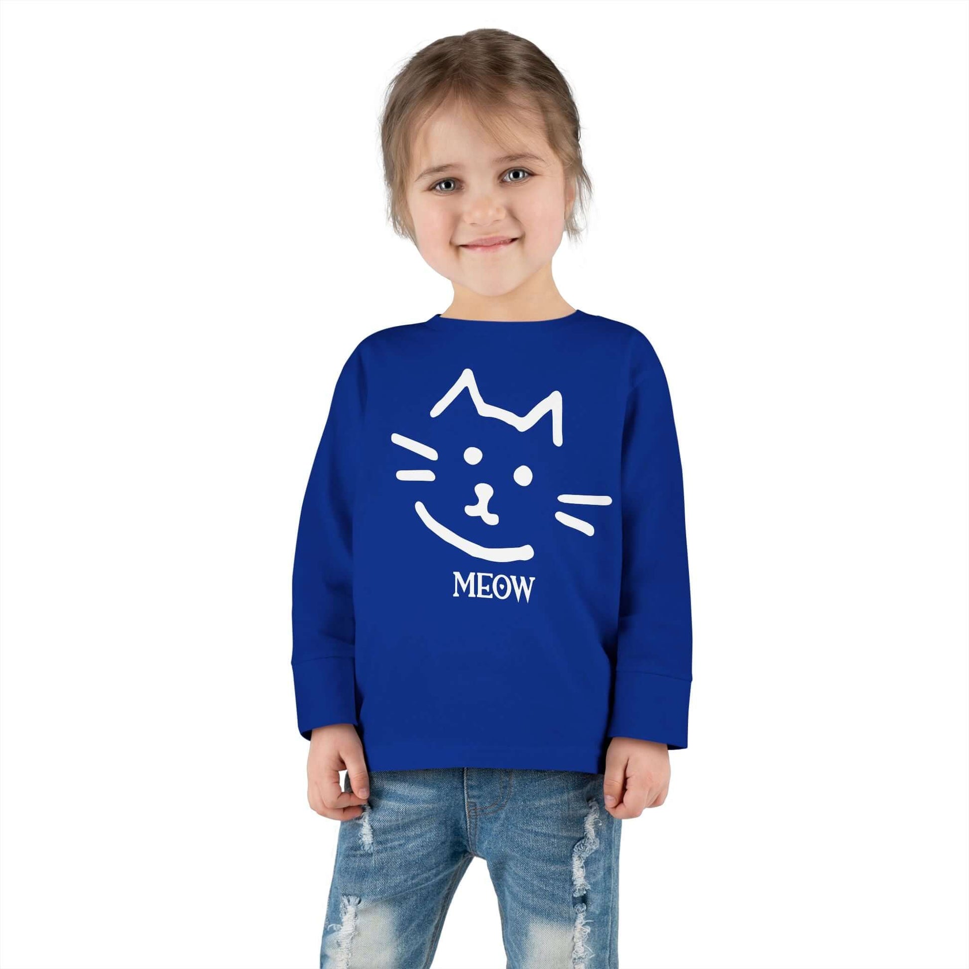 "Meow Cat" Toddler Long Sleeve Tee – Unisex Soft Cotton Shirt with Cute Cat Face & Paw Print Design | Best Deals & Free Shipping | Best Deals & Free Shipping | Best Deals & Free Shipping, Brand63