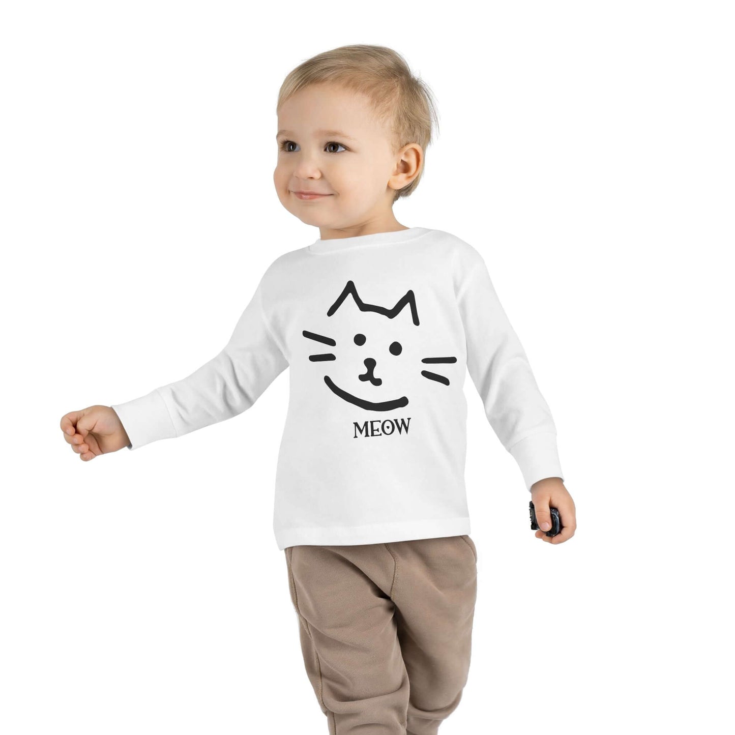 "Meow Cat" Toddler Long Sleeve Tee – Unisex Soft Cotton Shirt with Cute Cat Face & Paw Print Design | Best Deals & Free Shipping | Best Deals & Free Shipping | Best Deals & Free Shipping, Brand63