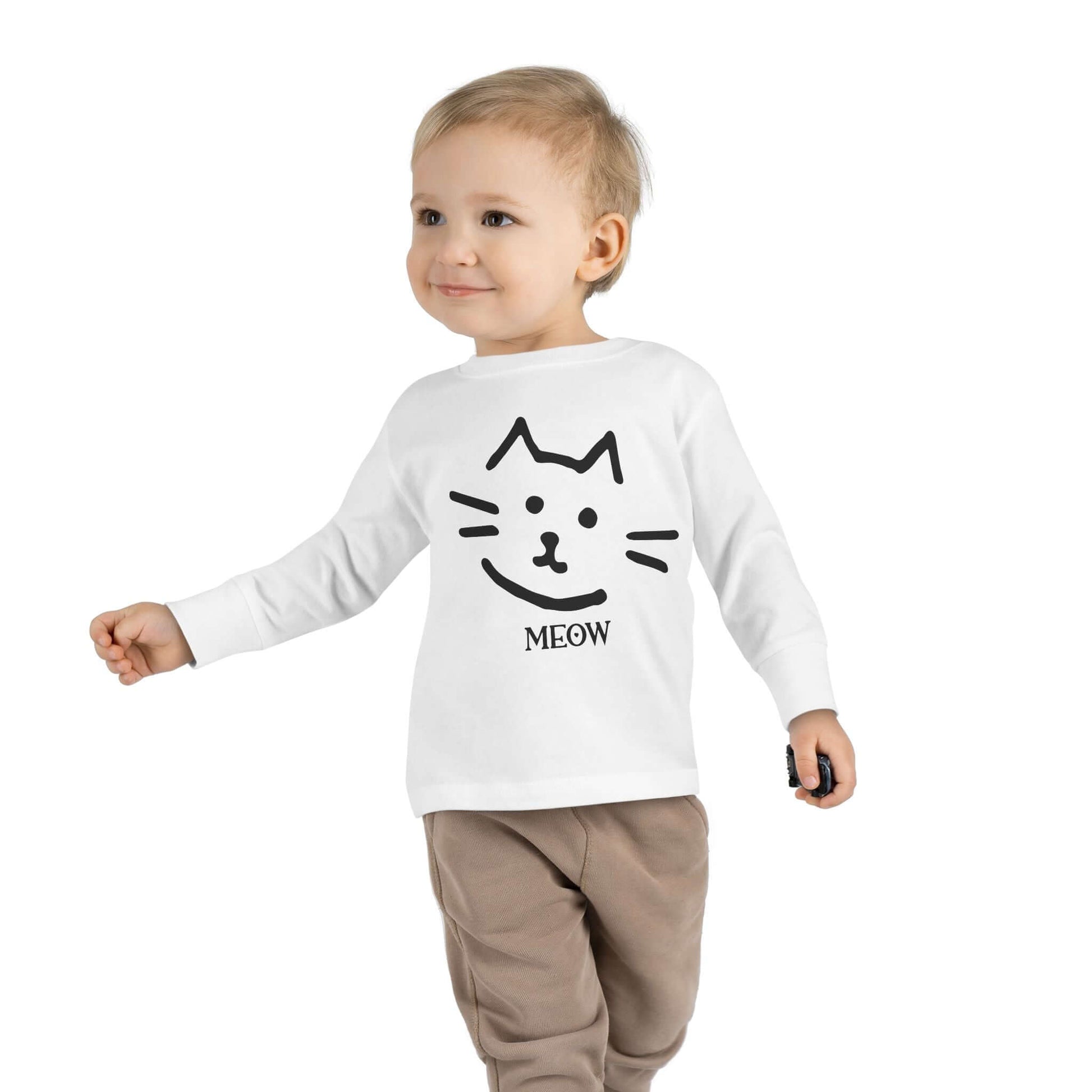 "Meow Cat" Toddler Long Sleeve Tee – Unisex Soft Cotton Shirt with Cute Cat Face & Paw Print Design | Best Deals & Free Shipping | Best Deals & Free Shipping | Best Deals & Free Shipping, Brand63