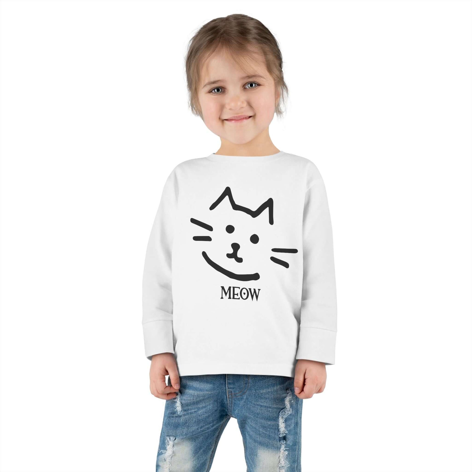 "Meow Cat" Toddler Long Sleeve Tee – Unisex Soft Cotton Shirt with Cute Cat Face & Paw Print Design | Best Deals & Free Shipping | Best Deals & Free Shipping | Best Deals & Free Shipping, Brand63