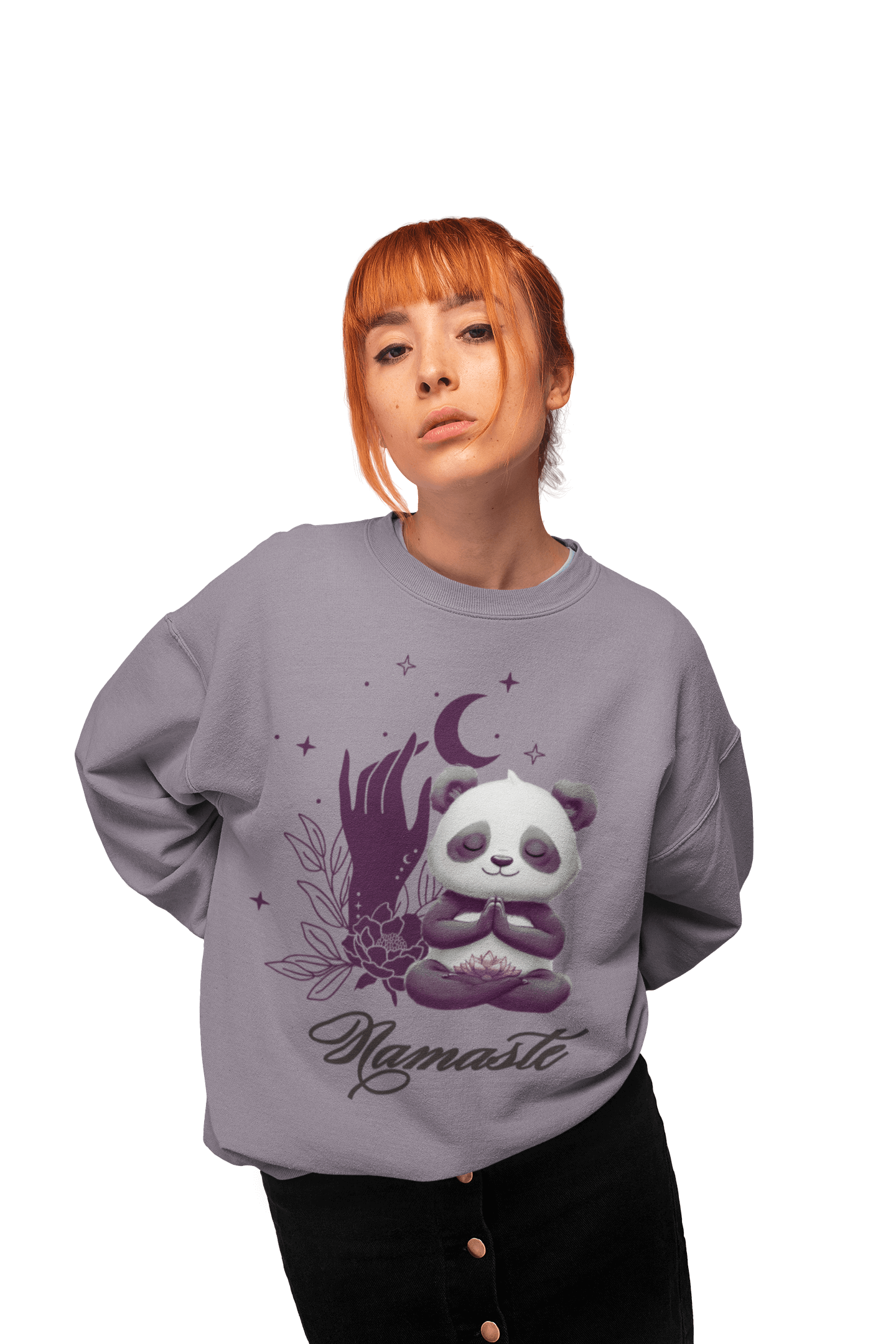 Namaste Panda Lotus Flower Fleece Sweatshirt – Comfort Meets Mindful Style, Brand63