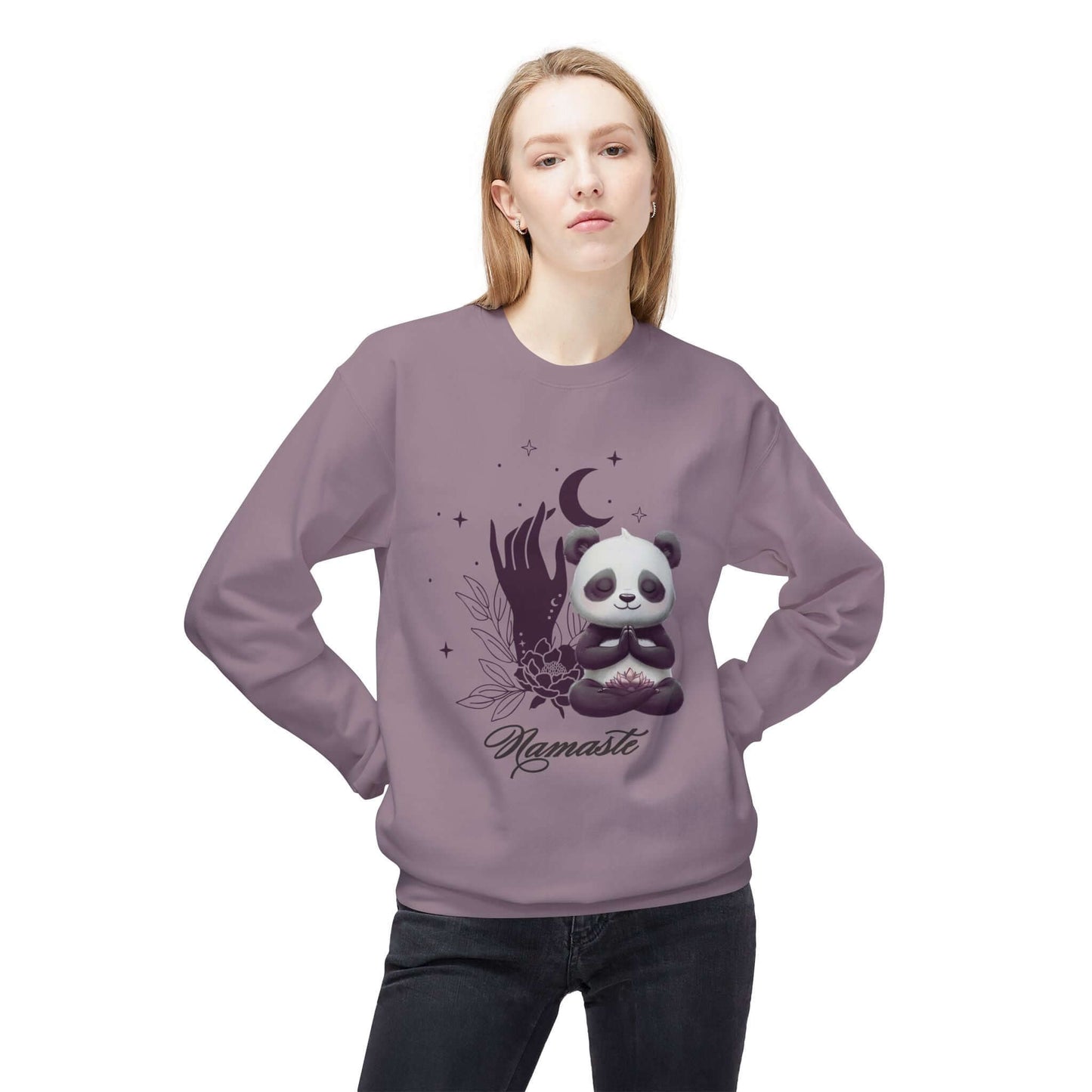 Namaste Panda Lotus Flower Fleece Sweatshirt – Comfort Meets Mindful Style, Brand63