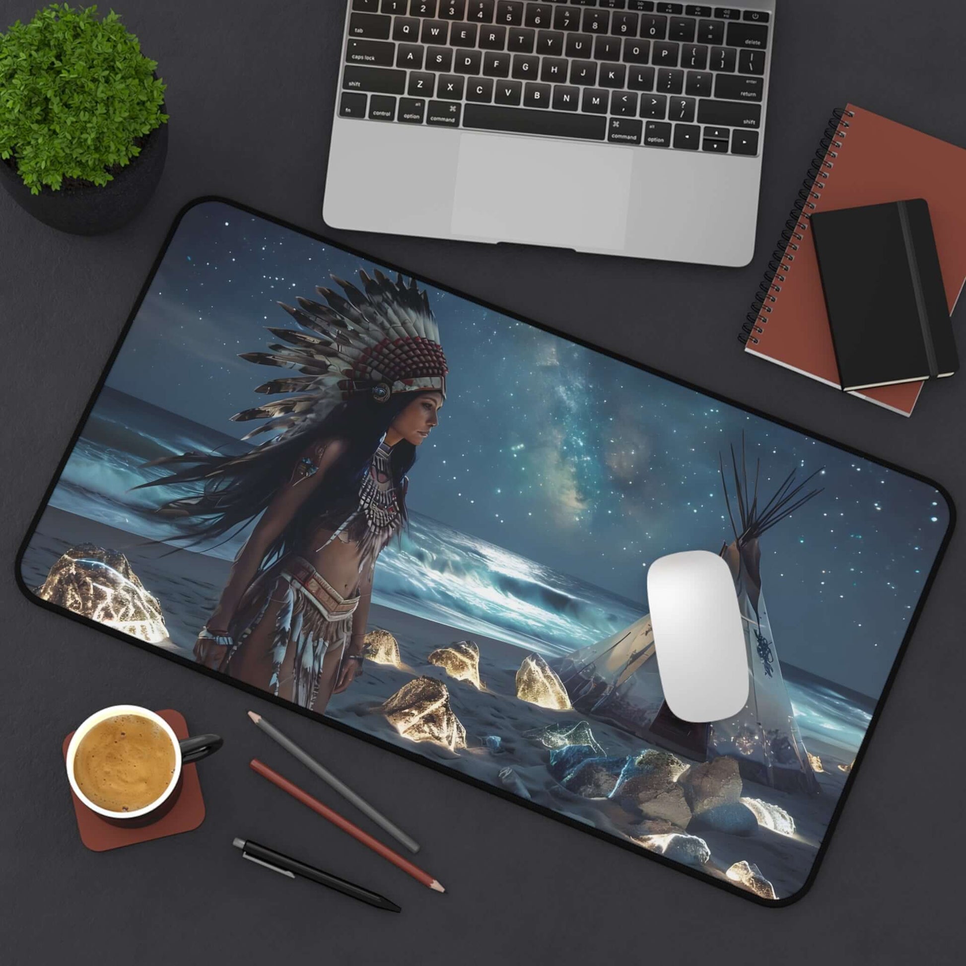 Native American Dreamscape Desk Mat - Bohemian Home Office Decor, Brand63