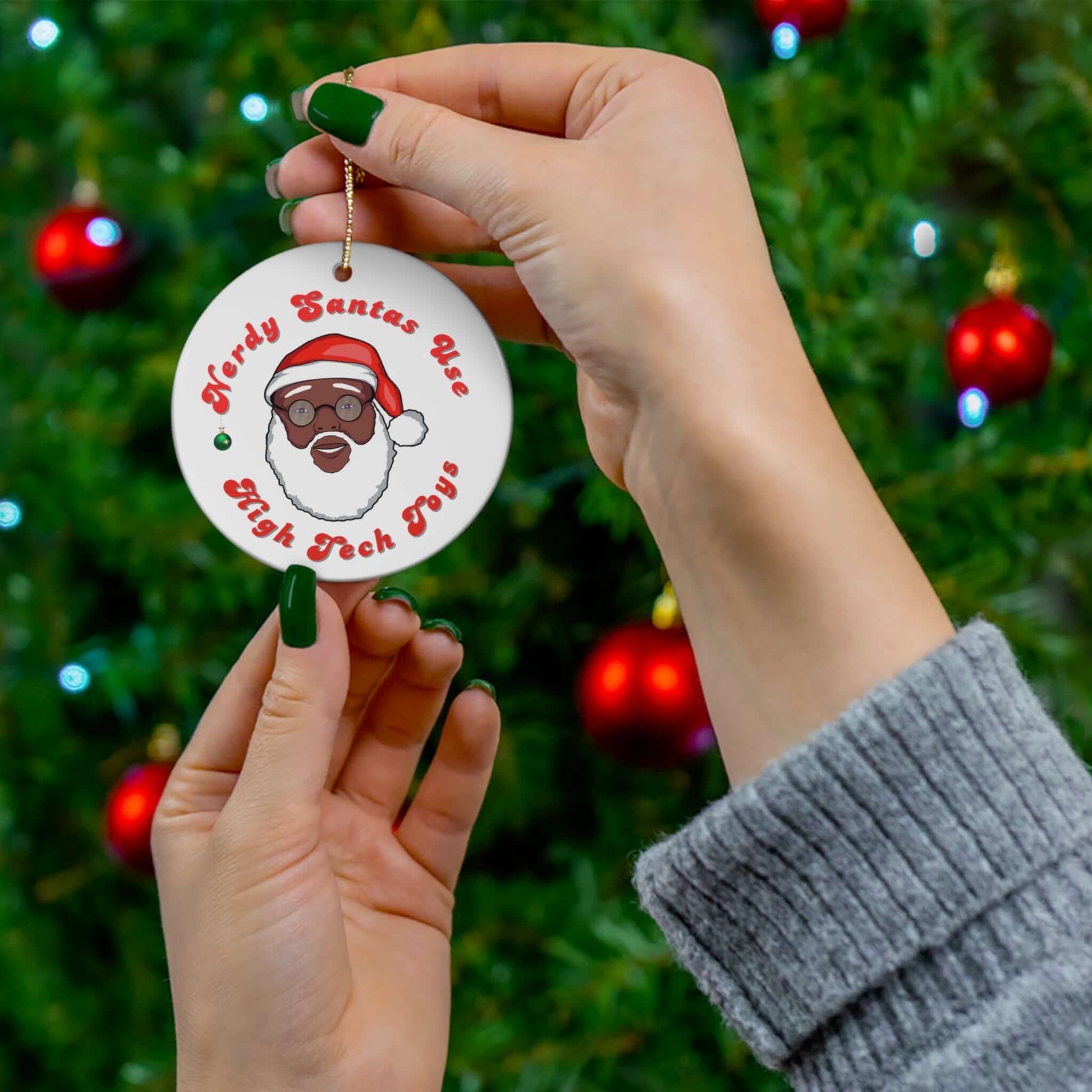 Nerdy Santa Christmas Ornament, Brand63