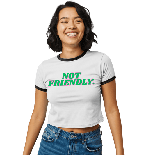 "Not Friendly" Women's Edgy Cropped Ringer Tee, Brand63