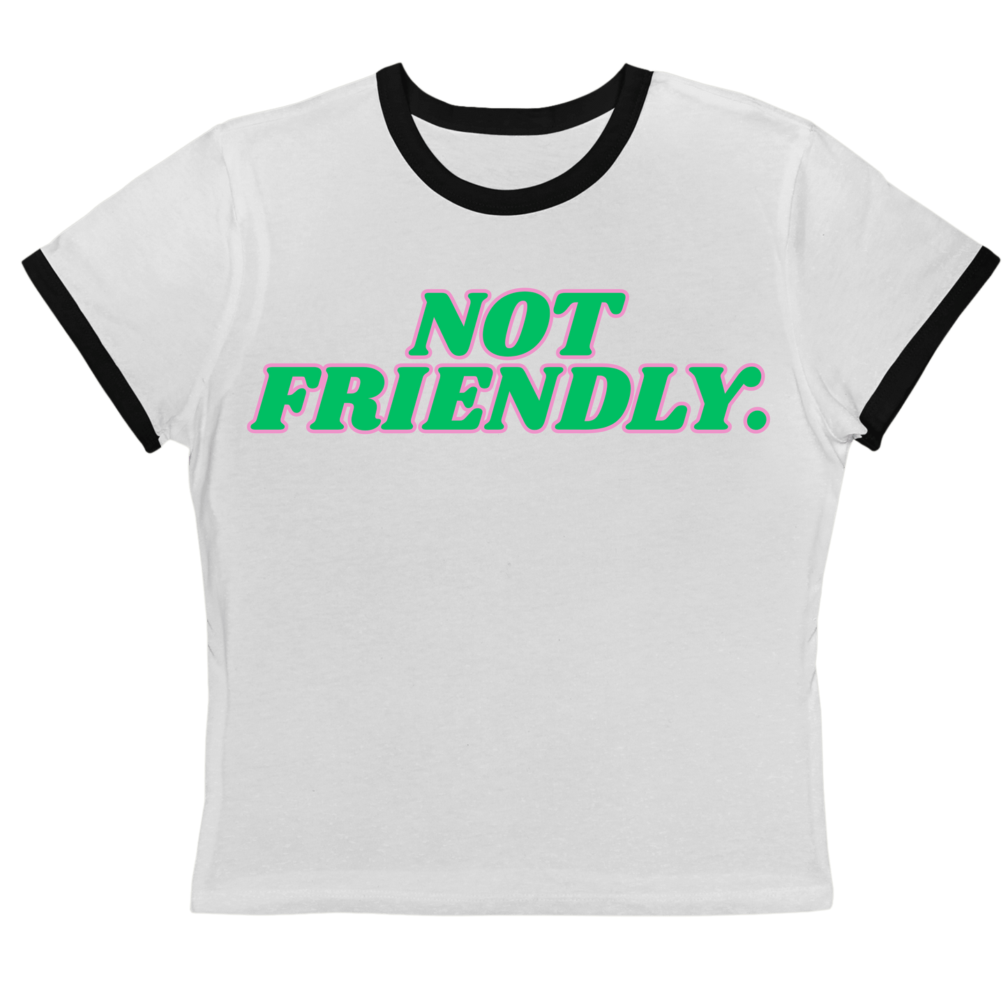 "Not Friendly" Women's Edgy Cropped Ringer Tee, Brand63