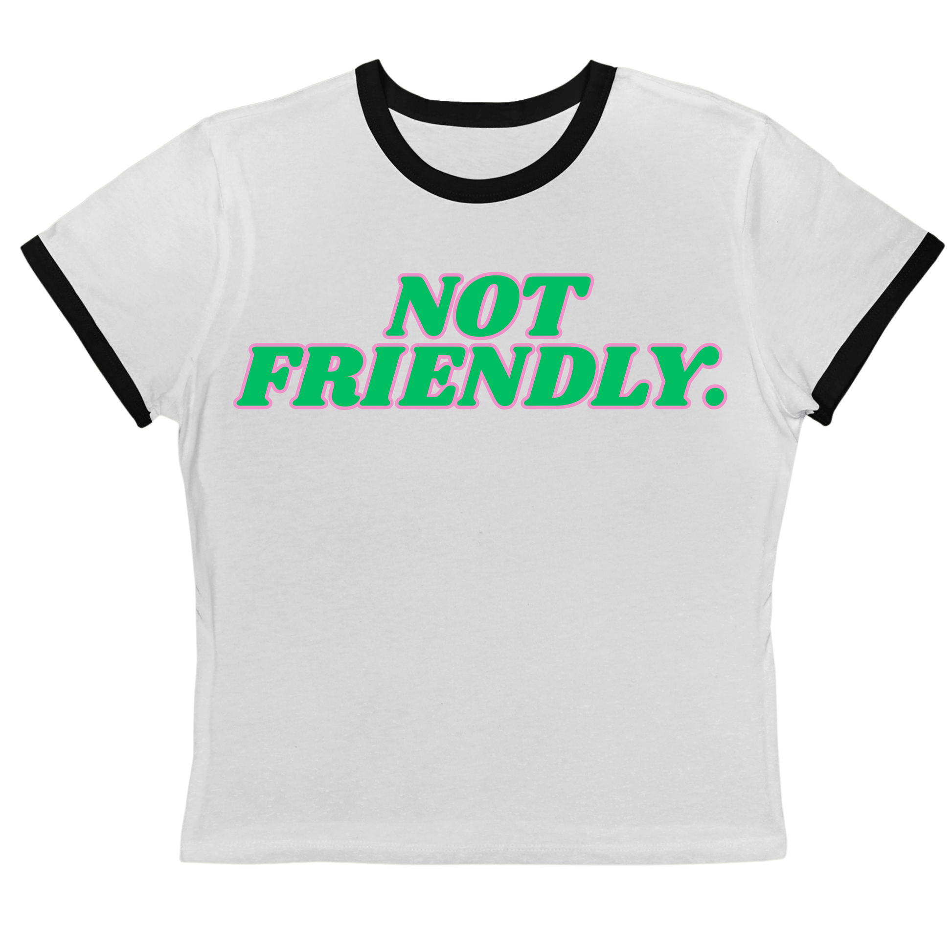 "Not Friendly" Women's Edgy Cropped Ringer Tee, Brand63
