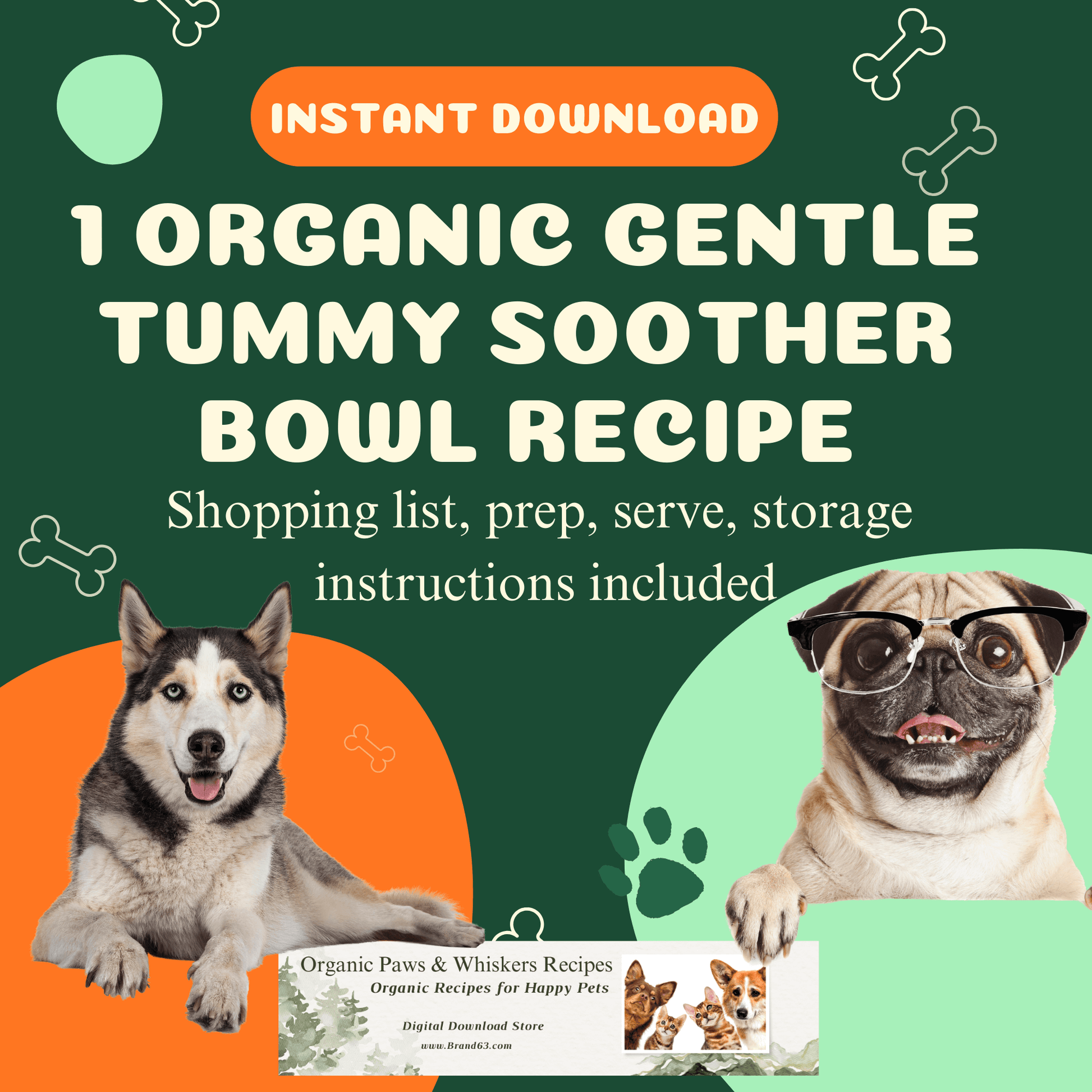 Organic Gentle Tummy Dog Soother Bowl Recipe DIY, Brand63