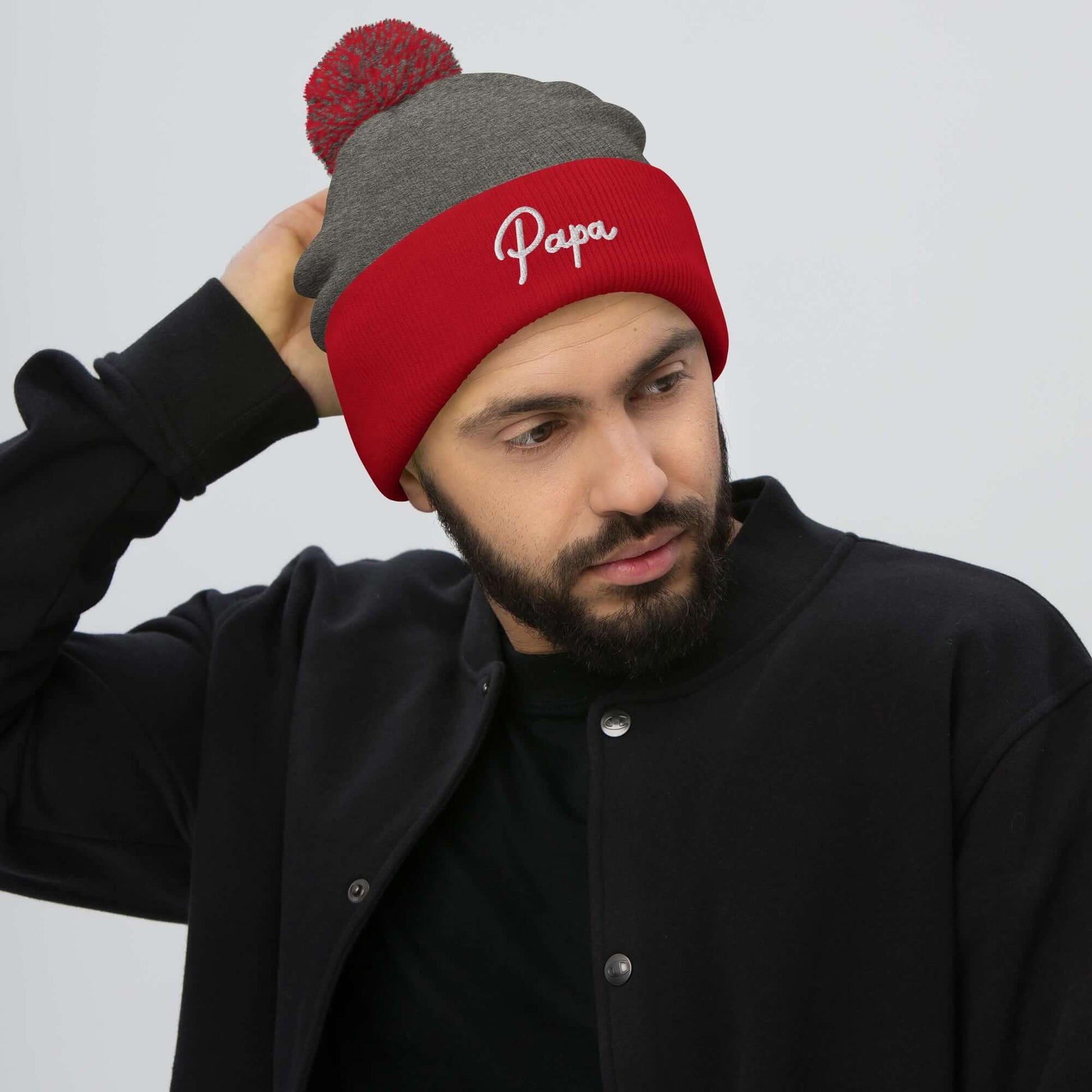 PAPA Men's Pom-Pom Embroidered Beanie