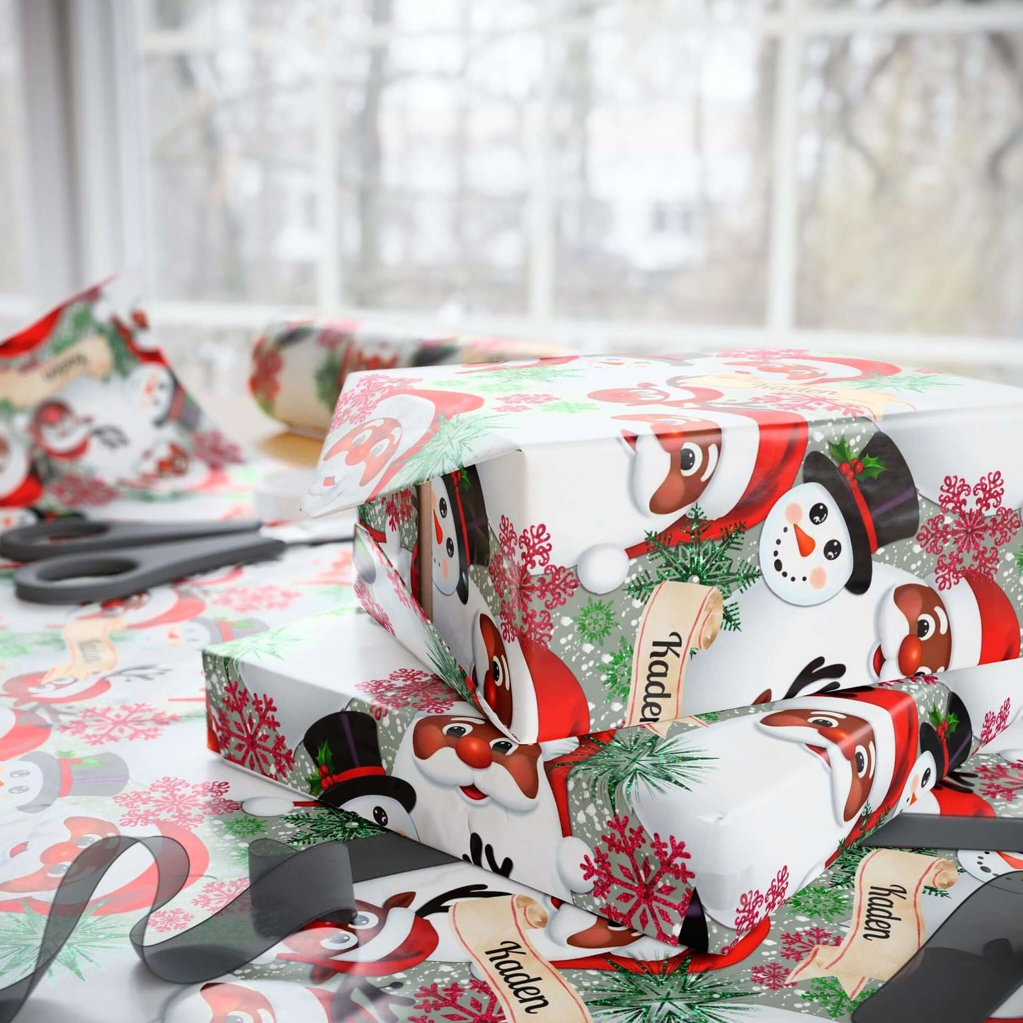 PERSONALIZE IT! African American Santa Christmas Wrapping Paper, Brand63