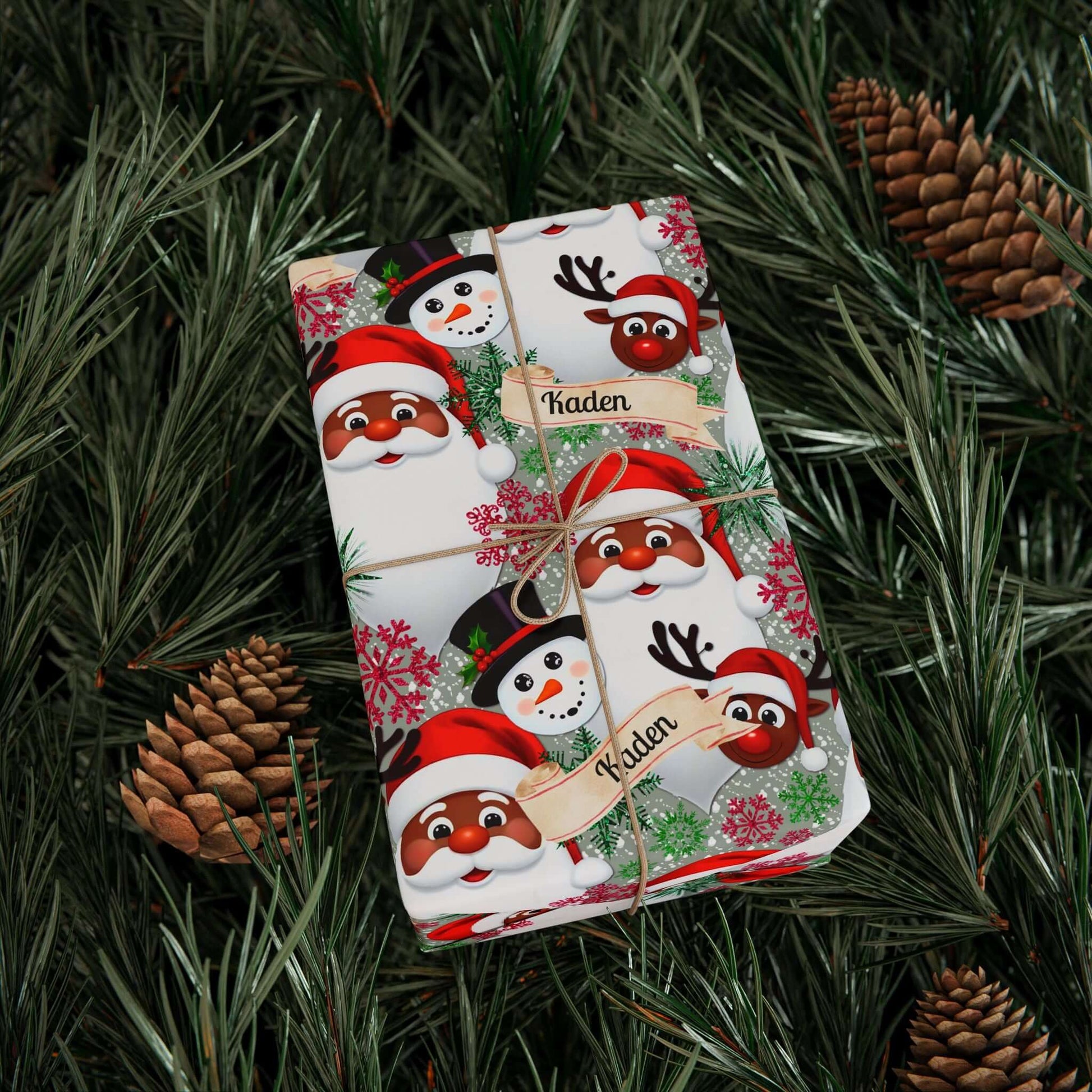 PERSONALIZE ME! African American Santa Christmas Wrapping Paper, Brand63