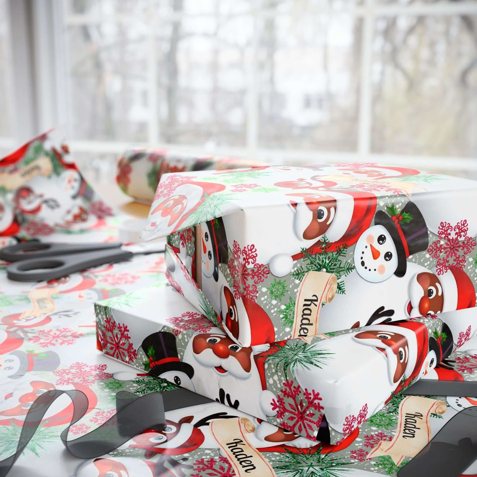 PERSONALIZE ME! African American Santa Christmas Wrapping Paper, Brand63